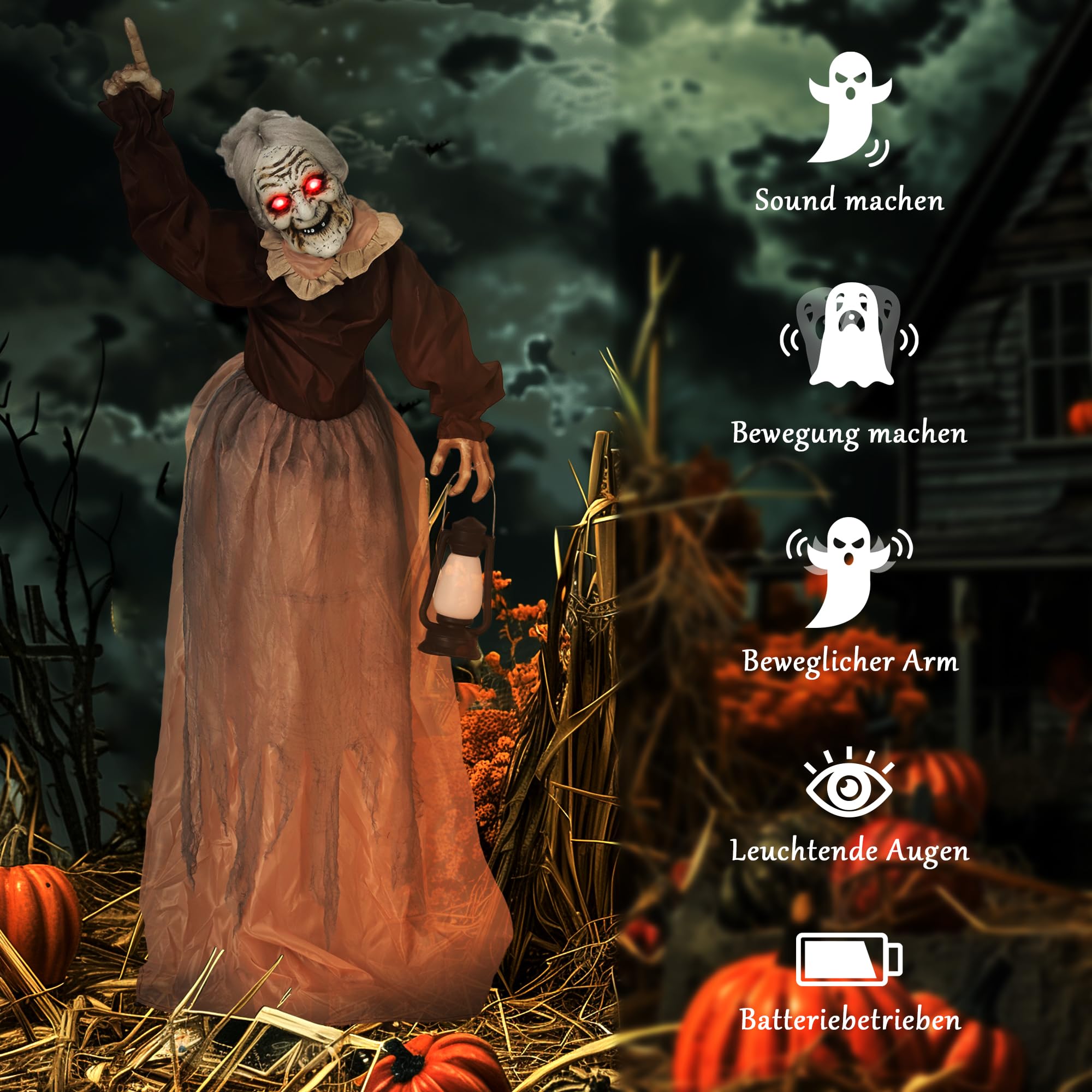 Outsunny 150 cm Halloween Dekoration Halloween Hexe mit LED-Lichter