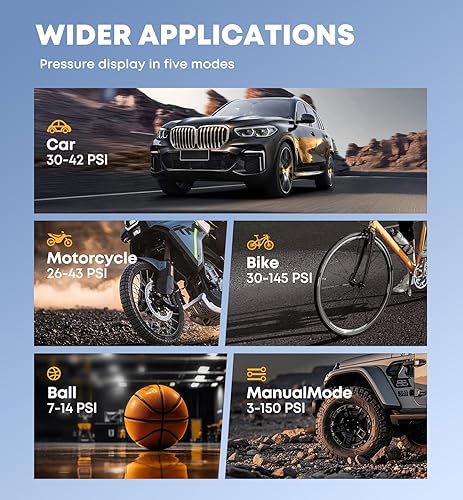 Miniatura 6 de Inflador de neumáticos, compresor de aire portátil - Inflado inalámbrico y CC Bomba portátil de 150 PSI para coches, bicicletas, motocicletas,