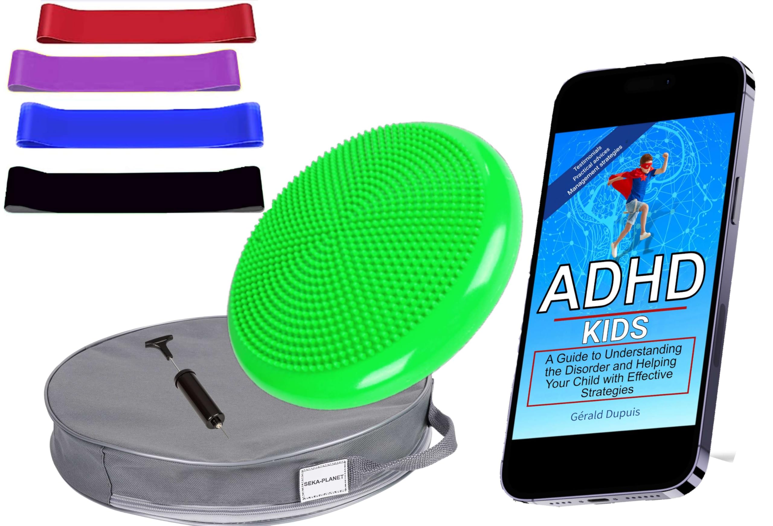 ADHD Sensory Kit for Kids, Wobble Cushion with Removable Cover and 4 Chair Bands for Kids with ADHD and Autism for Classroom & Home Use, Includes ADHD Strategies eBook