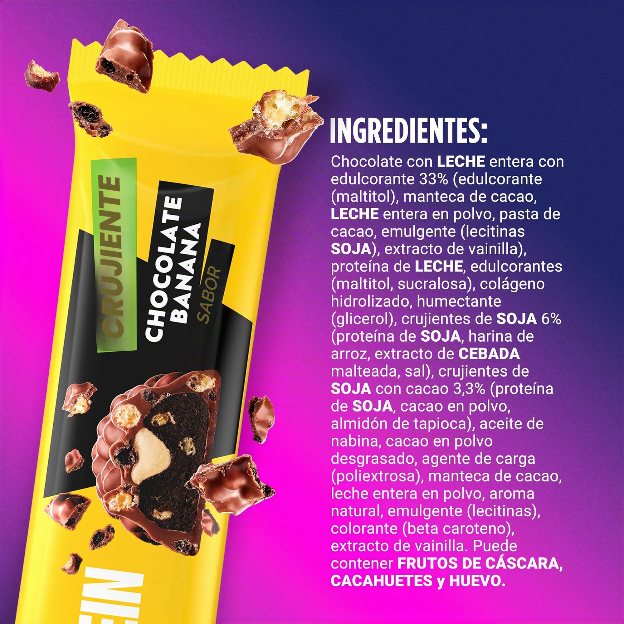 Corny Protein Barritas Chocolate con Leche y Plátano, 12x45 g | con Colágeno, Sin Azúcares Añadidos, Ayuda a la Recuperación Muscular, Snack Fitness para Deporte y Gimnasio