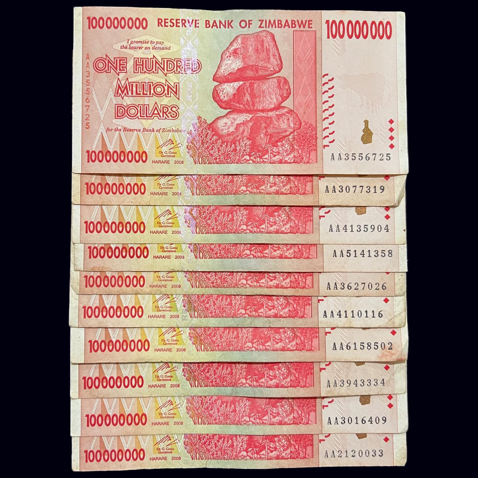 10x Zimbabwe 100 Million Dollar Bill Banknote Paper Money World Currency