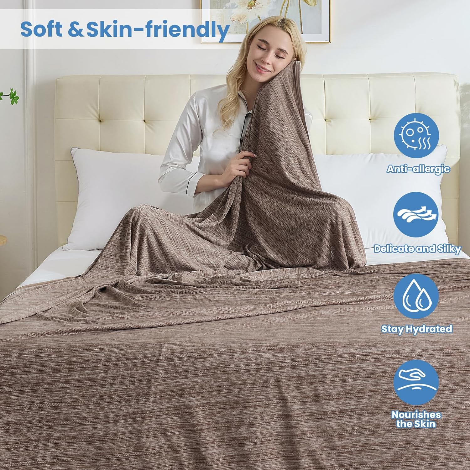 OIGAE Cooling Blanket for Hot Sleepers - Soft & Lightweight Summer Cold Blanket for Night Sweats | Perfect for Bed, Couch, Sofa (Brown, 50" x 70")