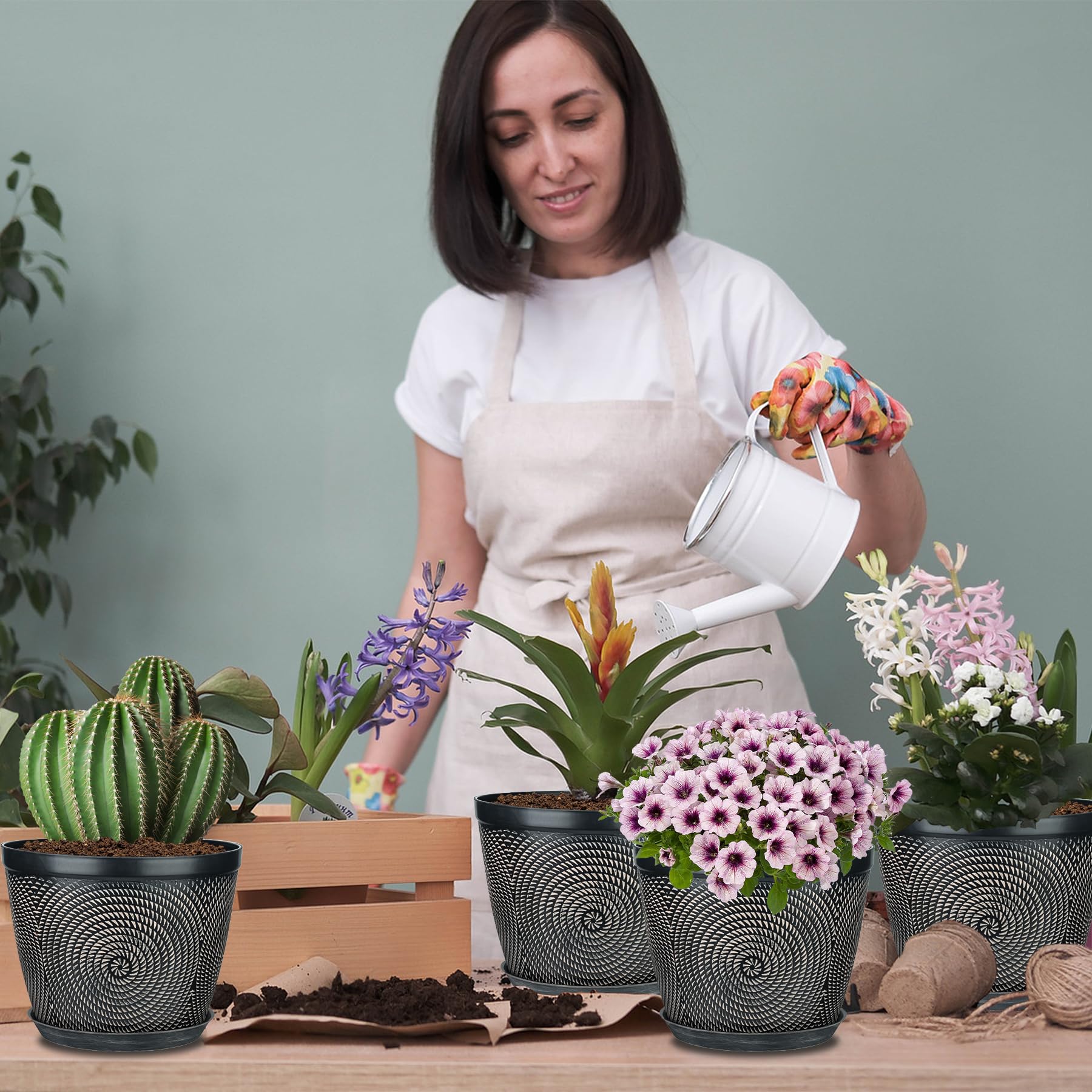 Snapklik.com : Quarut 12 Inch 4 Pack Large Plant Pots, Plastic Flower ...
