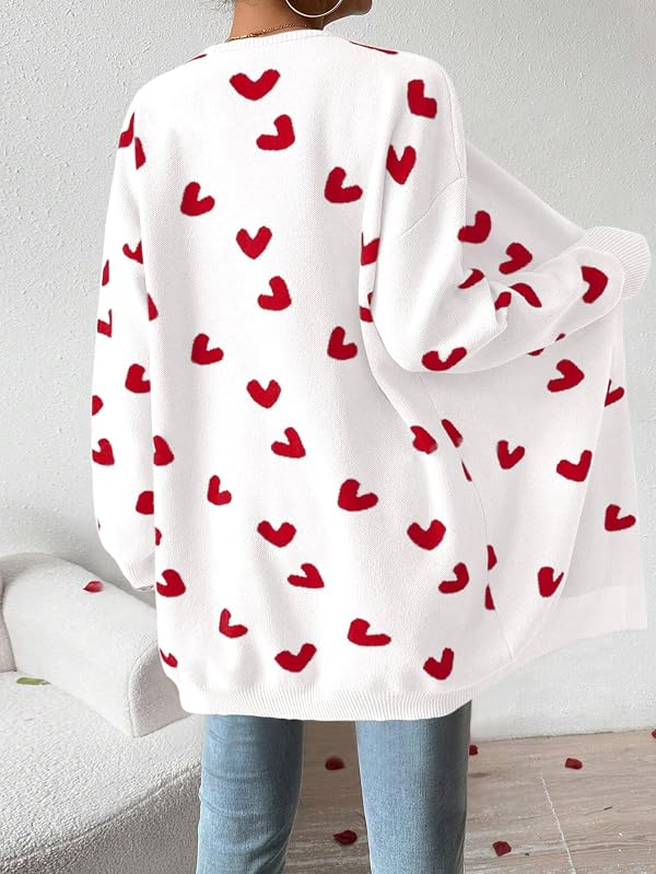 SECRETEYARD Womens Cute Heart Cardigans Oversized Long Sleeve Open Front Knit Sweaters White by SECRETEYARD - Used condition - Image 4