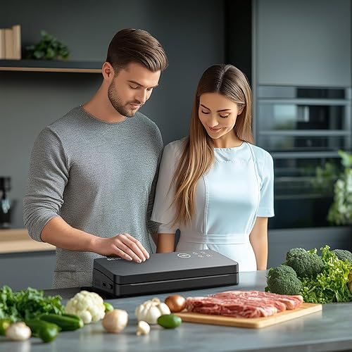 Miniatura 7 de DEVINC Máquina selladora al vacío, sellador de alimentos compacto con 10 bolsas de vacío y 1 rollo de bolsa, sellador al vacío multifuncional para