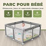 JUPPLIES Parc Bébé Sécurisé avec Tapis 120×120 cm – Aire de Jeu Carrée pour Enfant 6–24 mois, Filet Respirant 360°, Structure Stable Antidérapante, 2 Poignées Incluses - 2