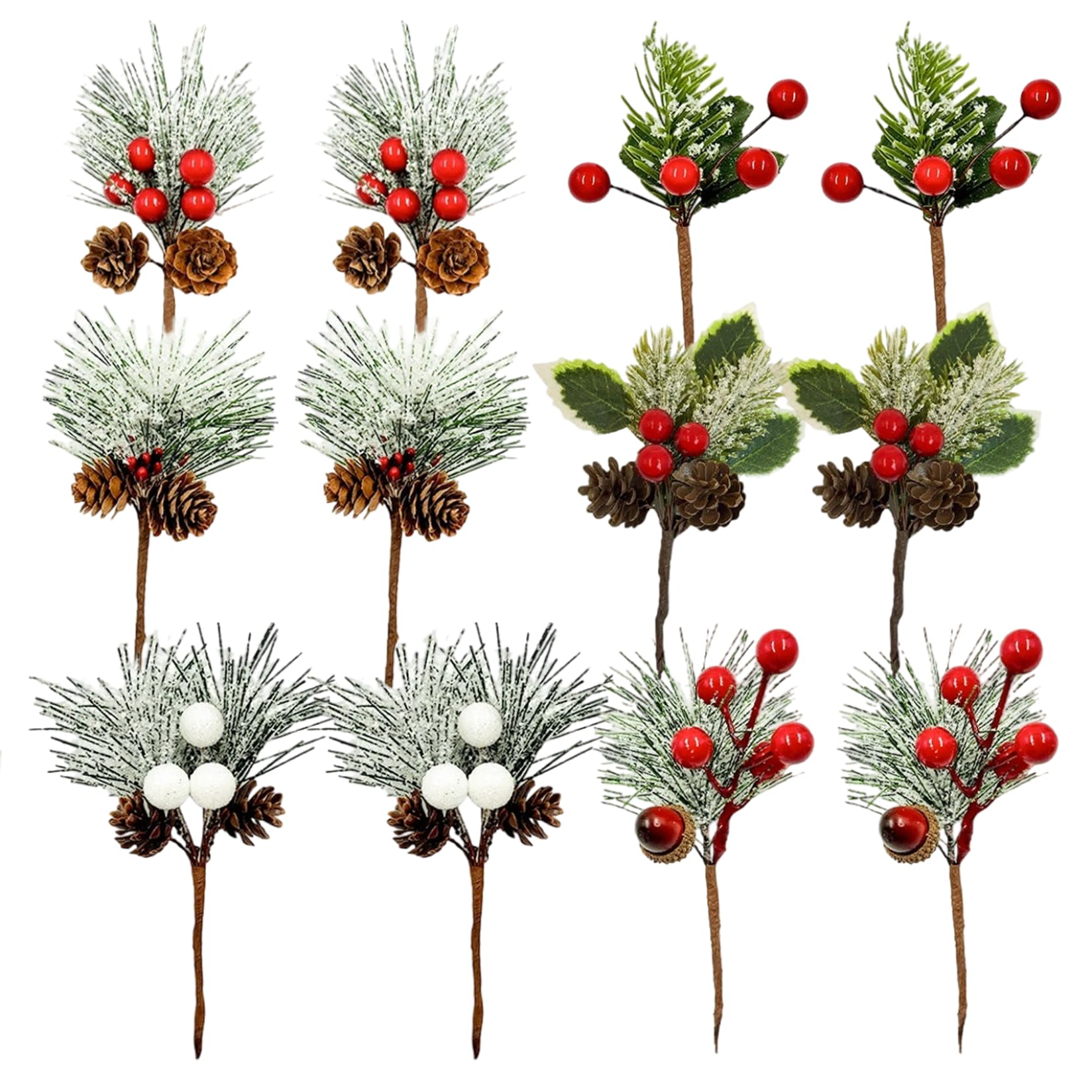 Ngbbby 12Pcs Christmas Tree Picks Realistic Red Berry Stems With Pinecones Assorted Christmas Tree Picks And Sprays For Holiday Flower Wreaths Garden, Crafts