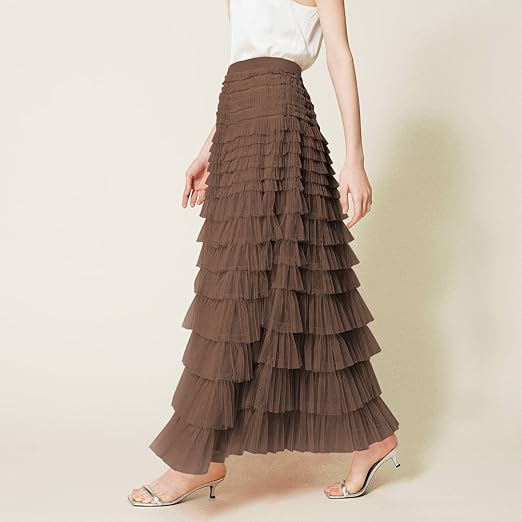 スカート Layered Frilled Satin Skirt Layered Frilled Satin Skirt