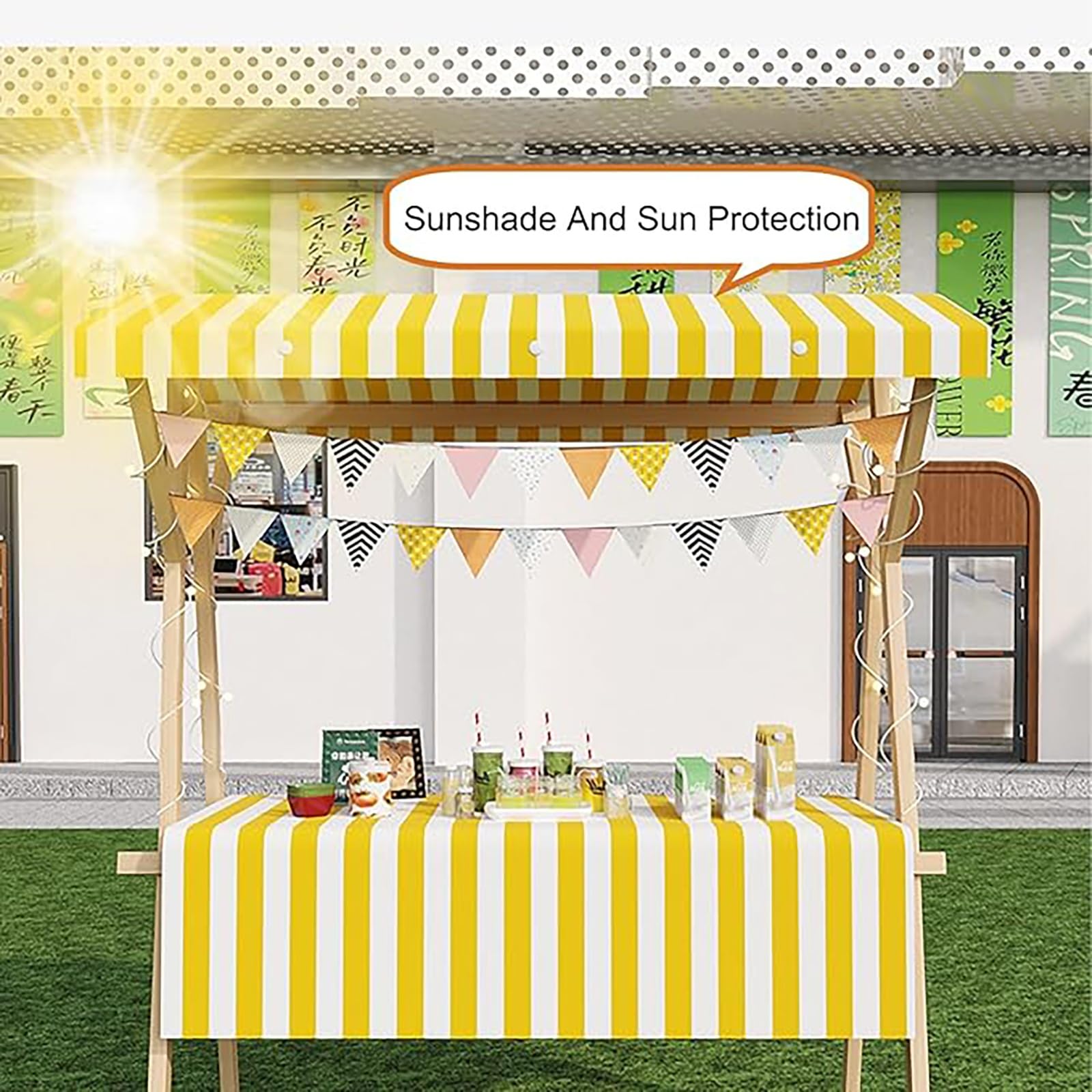 Carrello mobile pieghevole con tettoia, carrello commerciale per mercati agricoli, fiere artigianali, cibo da strada, feste, compleanni, concessioni