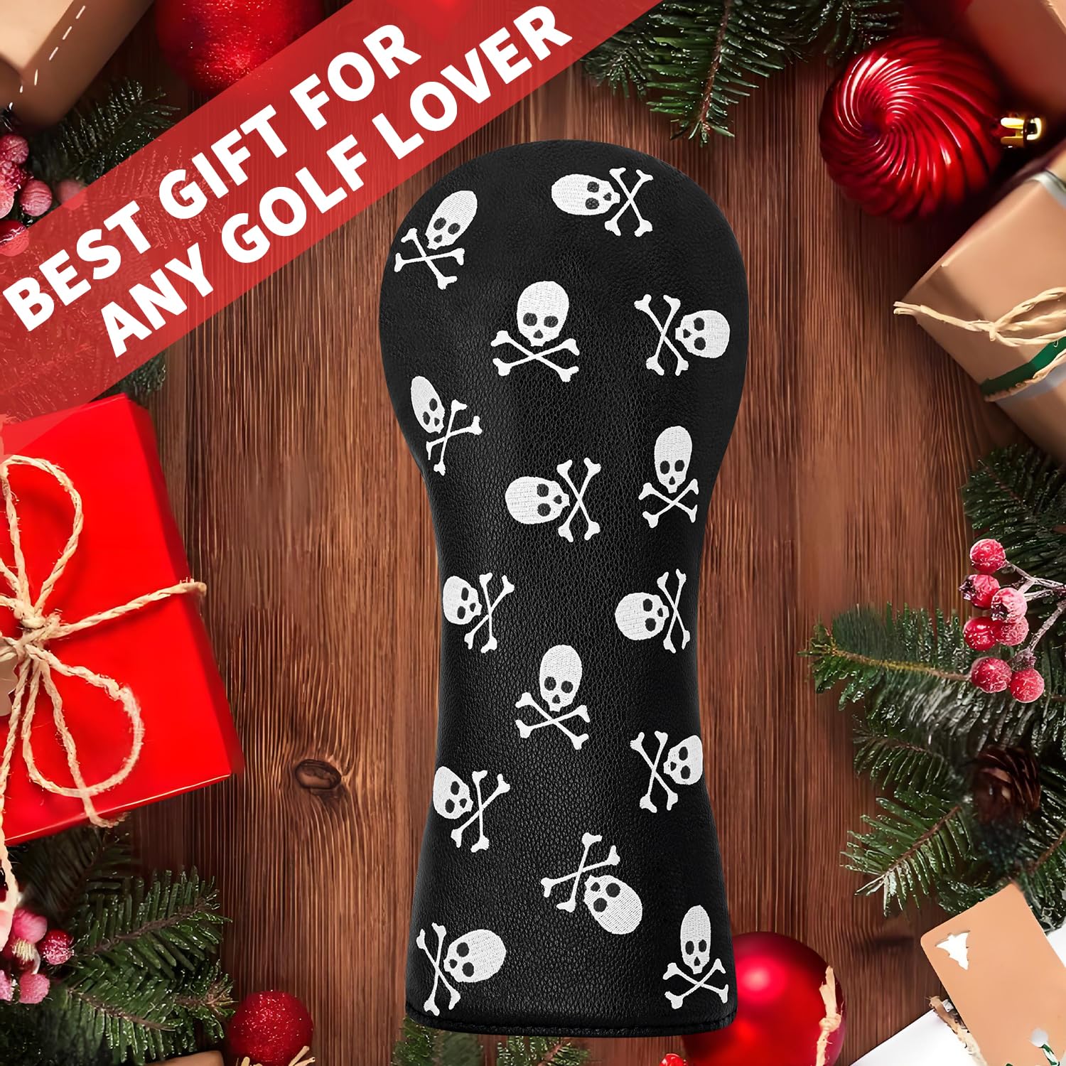 Golf Head Cover Golf Club Black Little Skull Golf Covers PU Headcovers Set Fits Driver Fairway Hybrid Woods Iron Wedge Headcover - Image 2
