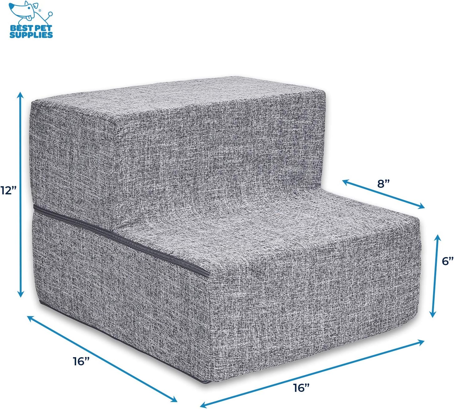 Best Pet Supplies Foldable Pet Steps/Stairs with CertiPUR-US Certified Foam for Small to Medium Dogs/Cats - Ash Gray Linen, 2-Step (H: 12") : Pet Supplies