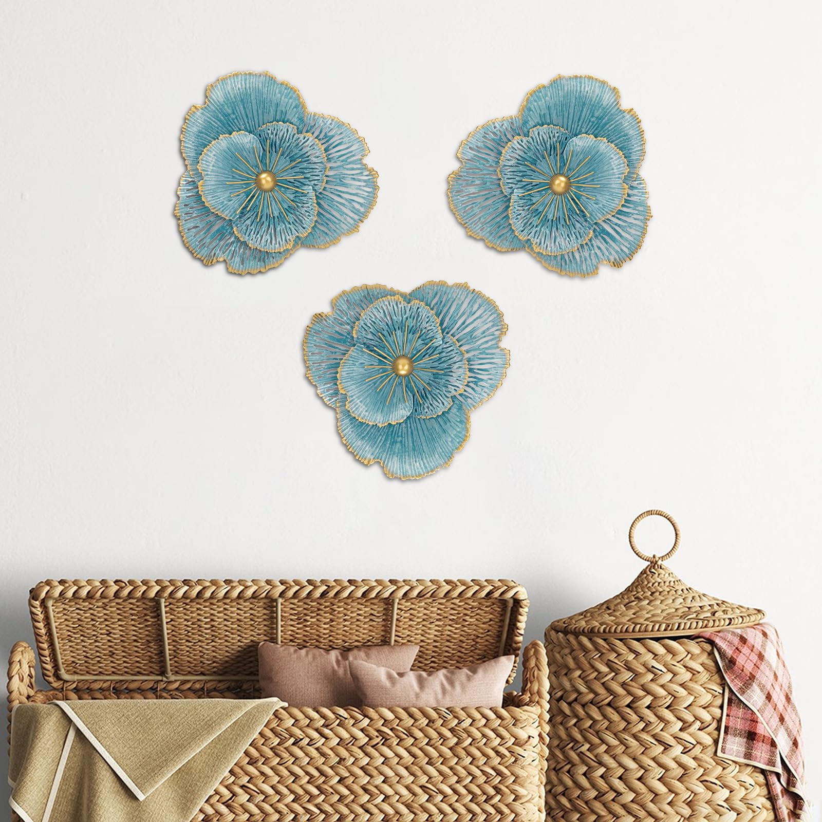 3er-Set Wandskulpturen Wandblume aus Metall Magnolie Wandschmuck Dekorationen 3D Metallbilder Modernes Antik-Finish für Haus Wohnzimmer Esszimmer Schlafzimmer Küche Korridor