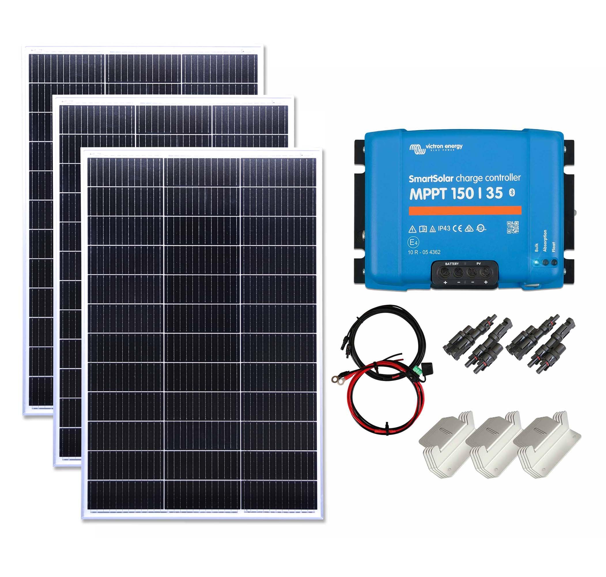 LOWENERGIE 450w Mono Solar Panel Kit Charging MPPT Smart Controller Battery Z-Mount with Mounting Brackets, Cables & T-Branches