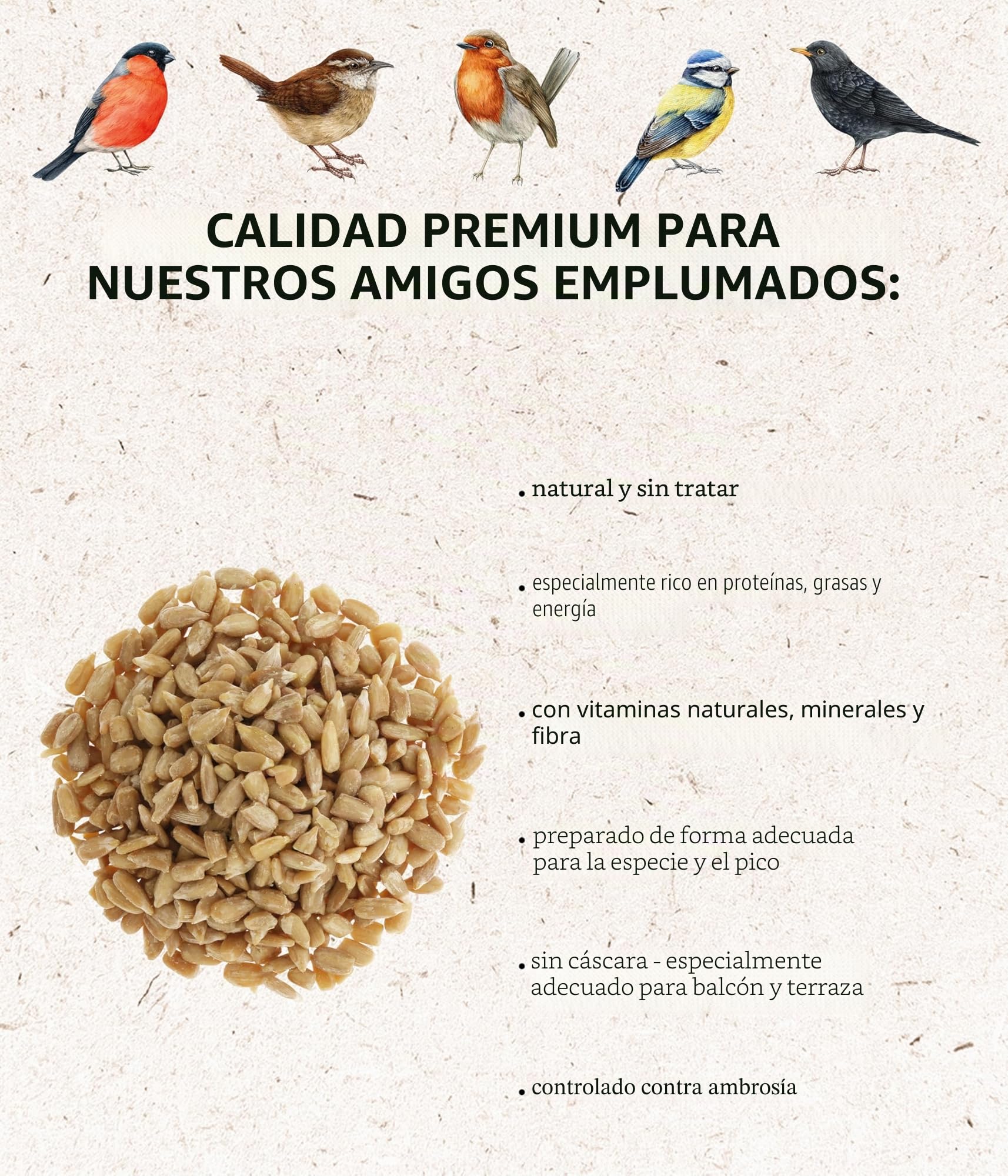 Dehner Natura Premium - Comida para Aves Silvestres sin cáscara, para Todo el año, Rica en proteínas, Alta energía, alimento para Aves Silvestres, 1 kg