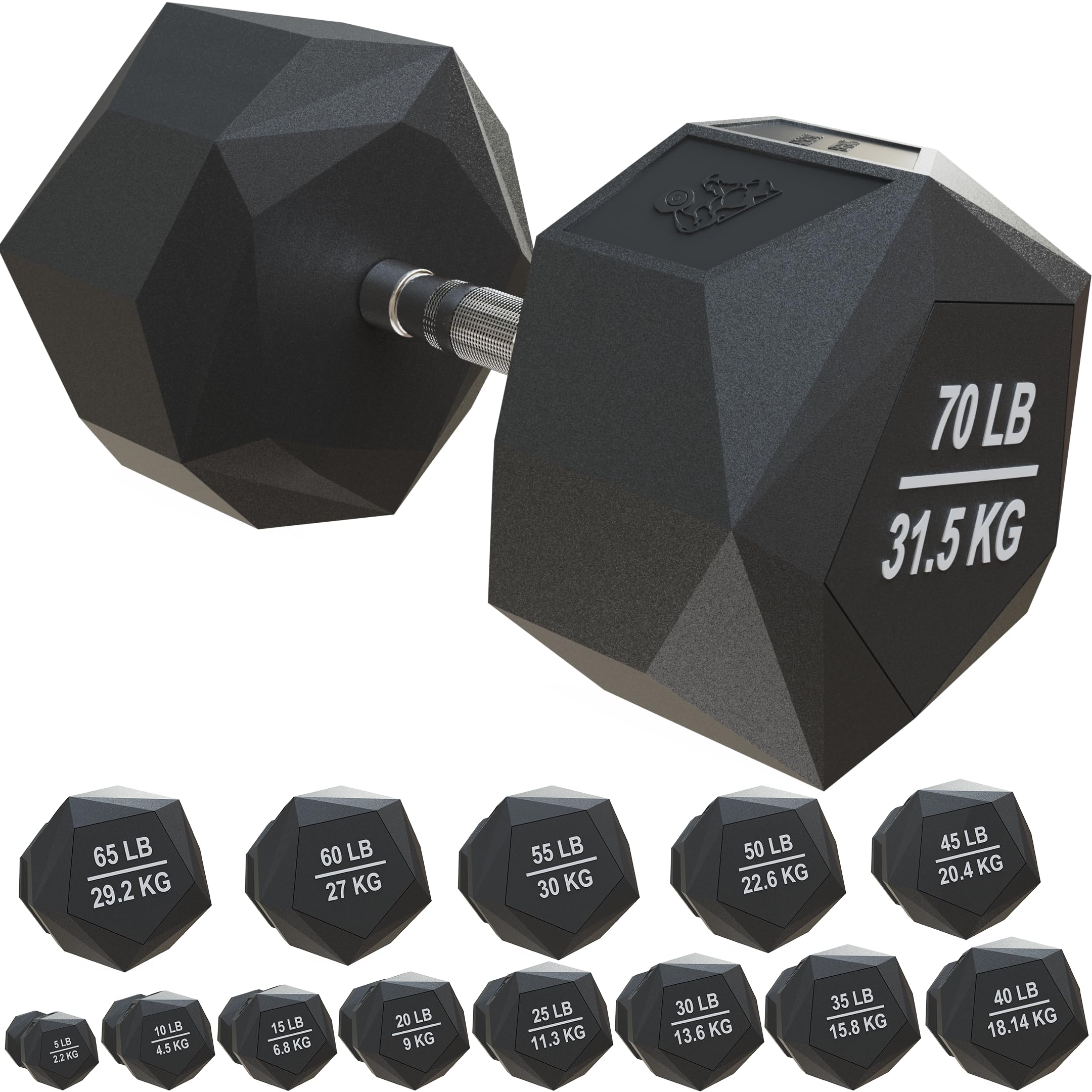Prism Dumbbell for Strength Training Lb to 70 Lb Rubber Encased Cast  Iron for Gym and Home Workout by Nordic Lifting