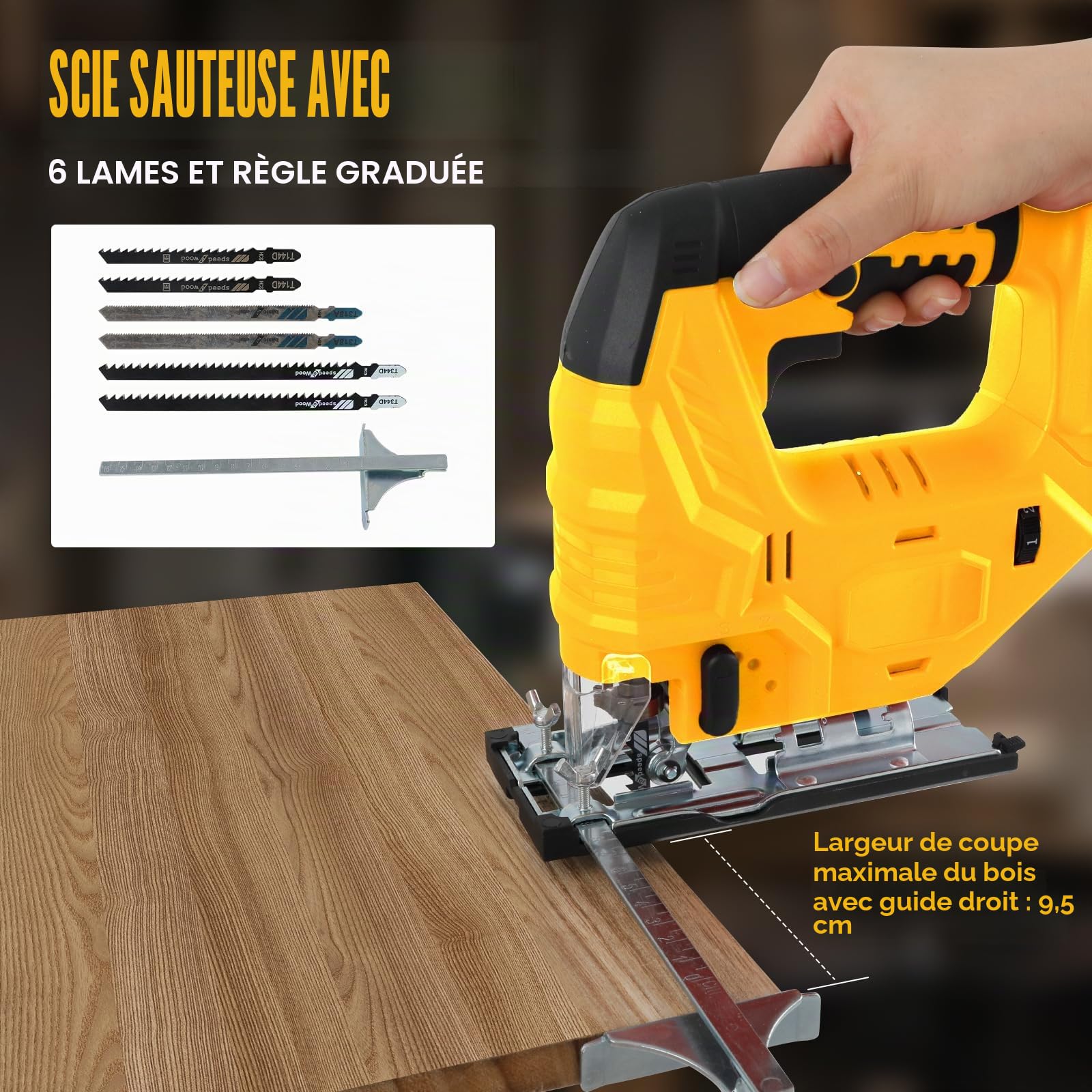 Scie sauteuse sans fil compatible avec batterie Dewalt 20V, outil de coupe de scie sauteuse sans balais 400 W, 2700 tr/min, coupes biseautées à 45° pour des coupes droites/incurvées/circulaires
