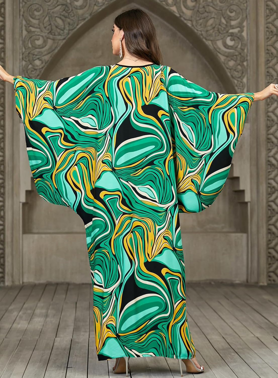 Caftans for Women Plus Size V-Neck Batwing Sleeve Kaftan Dress for Beach Swimwear Cover-Up Loungewear Mumu Dresses - Image 3