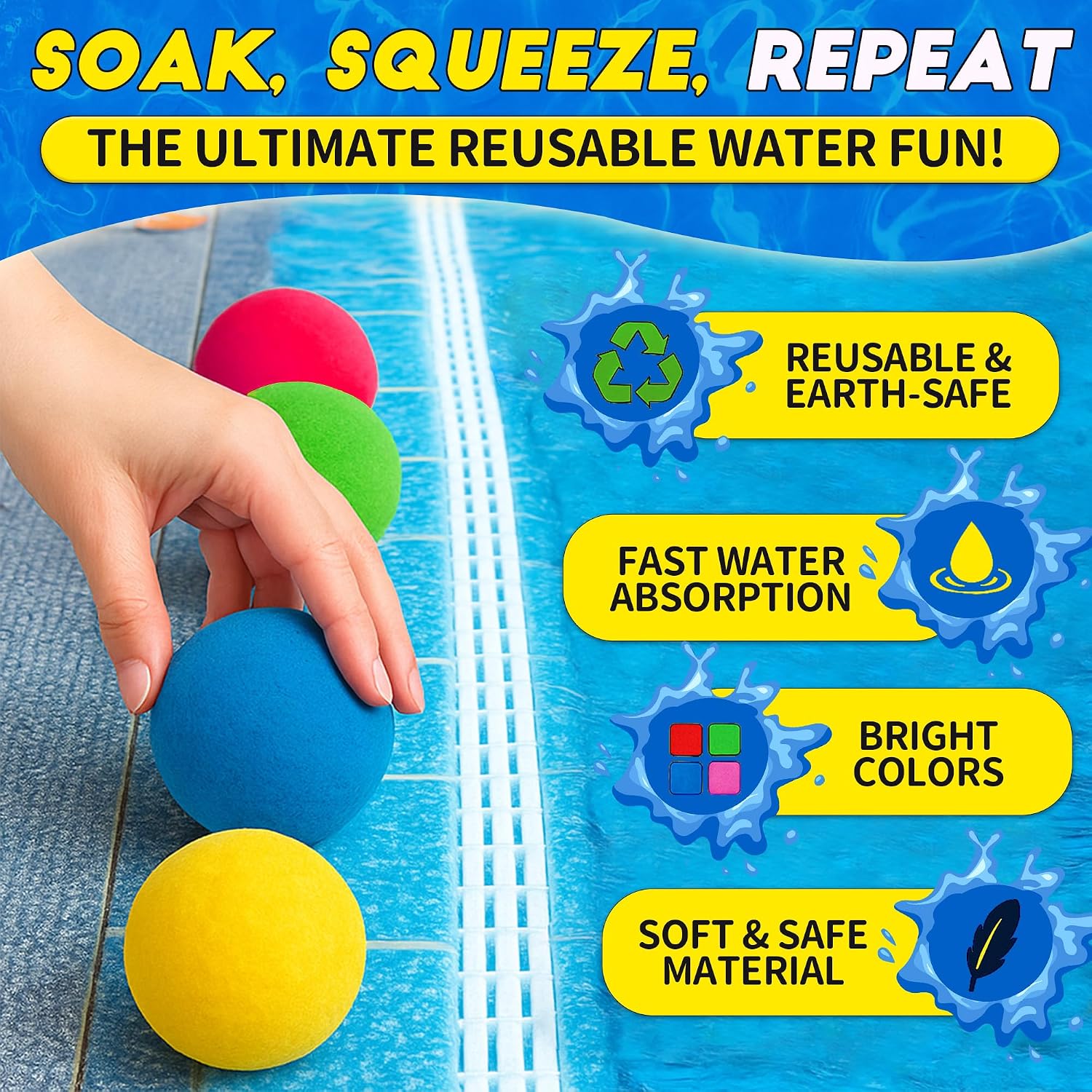 Reusable Water Balloons, Splash Balls, 2 Inch Soft Cotton Water Balls, Soaker Balls for Kids, Outdoor Beach Game, Summer Pool Toys, Backyard, Beach, Lawn, Party Fun Gifts, 50PCS