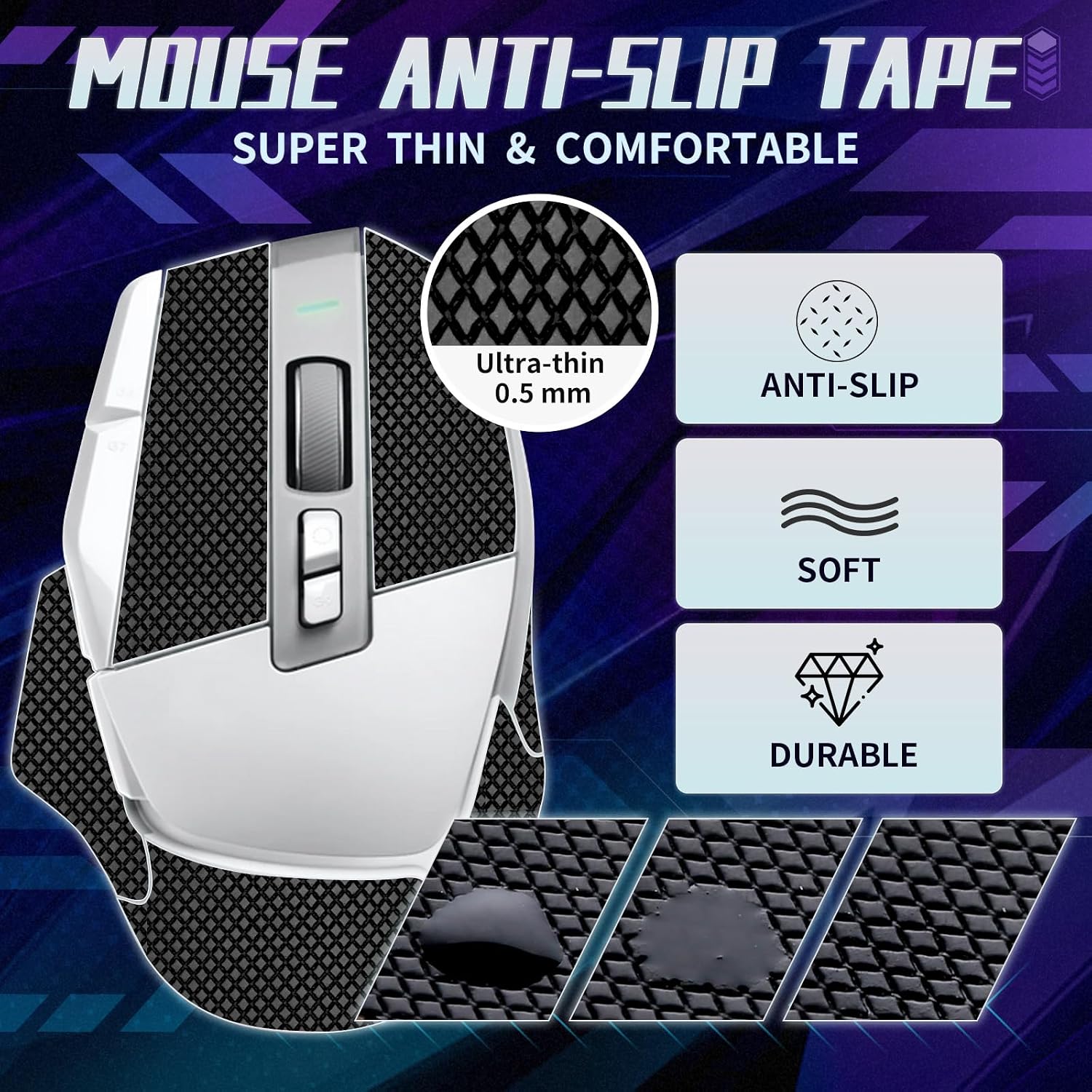 TALONGAMES Mouse Anti Slip Grip Tape Compatible with Logitech G502 X Wired / G502 X Wireless Gaming Mouse, Palm Sweat Absorption, Thin 0.5mm, Cut to Fit, Easy to Apply, Mouse Skin