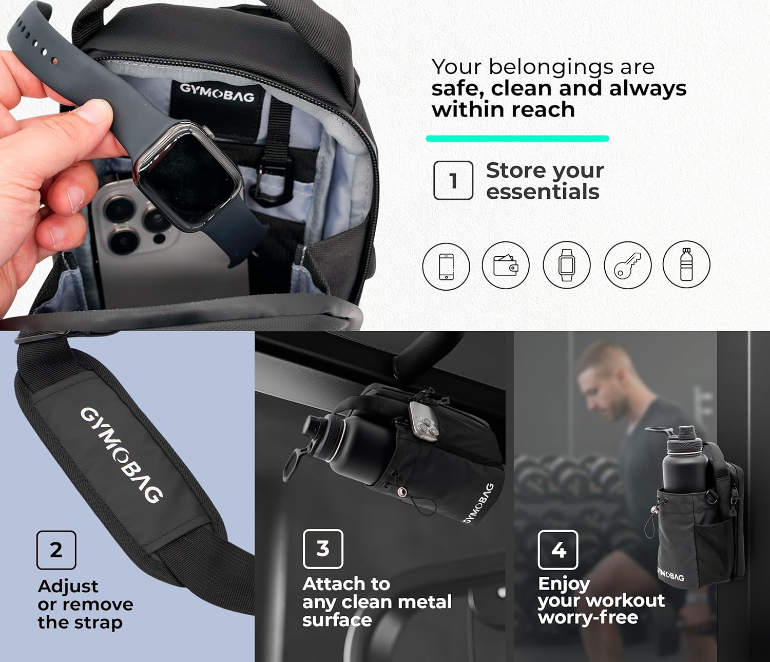 Magnetic Gym Bag for Men & Women – Strong Magnets, Waterproof Crossbody Sling with AirTag Pocket & Pouch –Magnetic Water Bottle Holder Fits 64oz, Travel/Sports/Work Bag Ideal for Everyday Use - Image 5