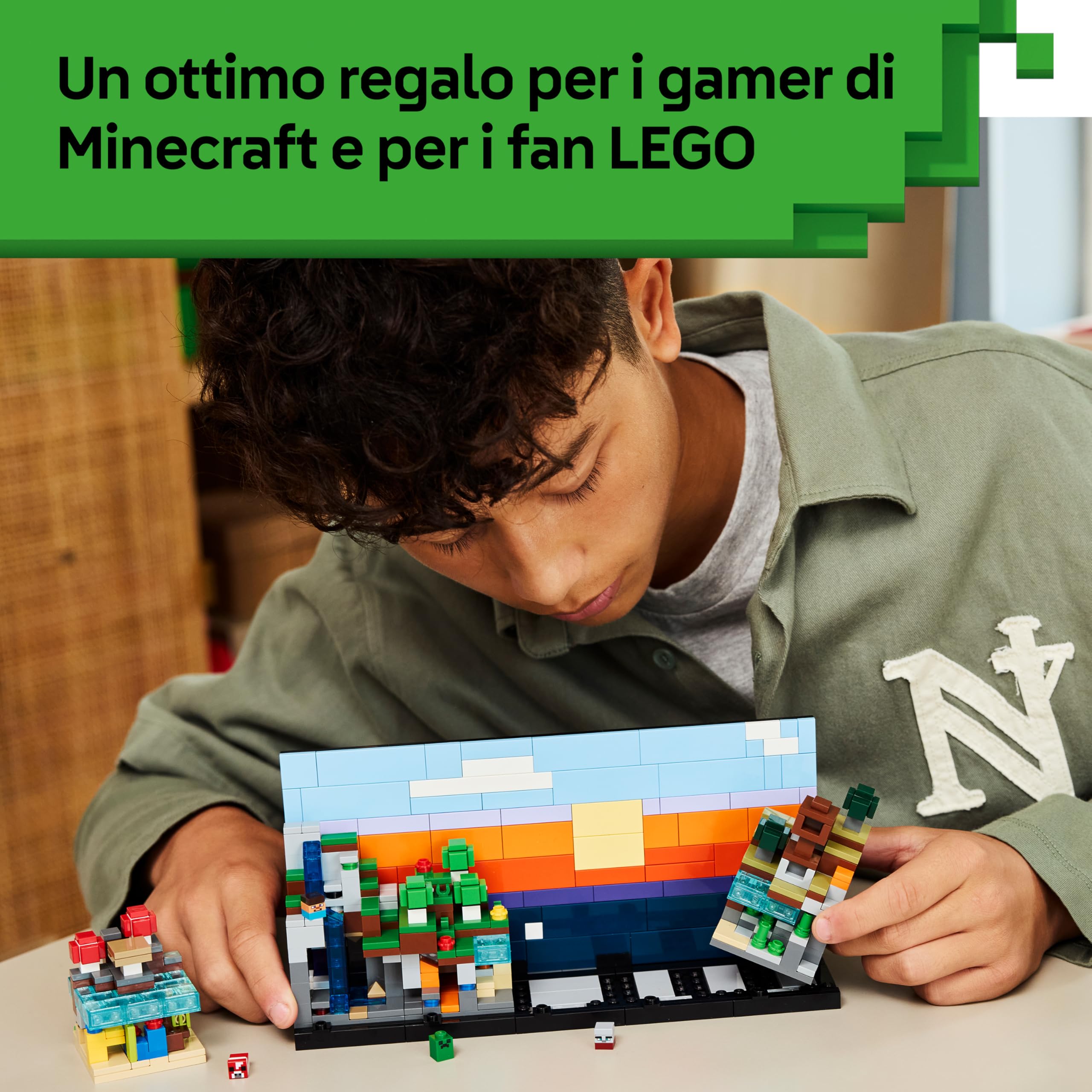 LEGO Minecraft Mini-Biomi Giocattolo - Decorazione Fai da Te in Miniatura per la Stanza da Gaming - Puzzle 3D con 5 Microfigure - Regalo per Gamer, Bambini, Bambine e Adolescenti da 12 Anni - 21589