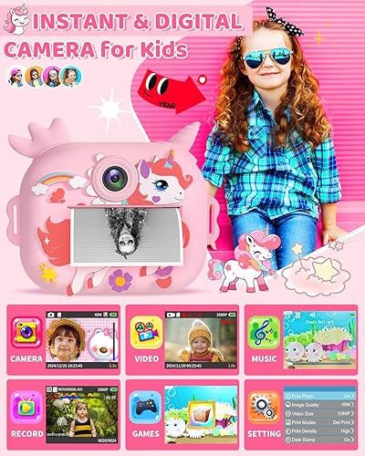 Miniatura 3 de OZMI Cámara de impresión instantánea para niños, cámara de impresión instantánea 1080P 48MP para niñas y niños pequeños con papel de impresión y