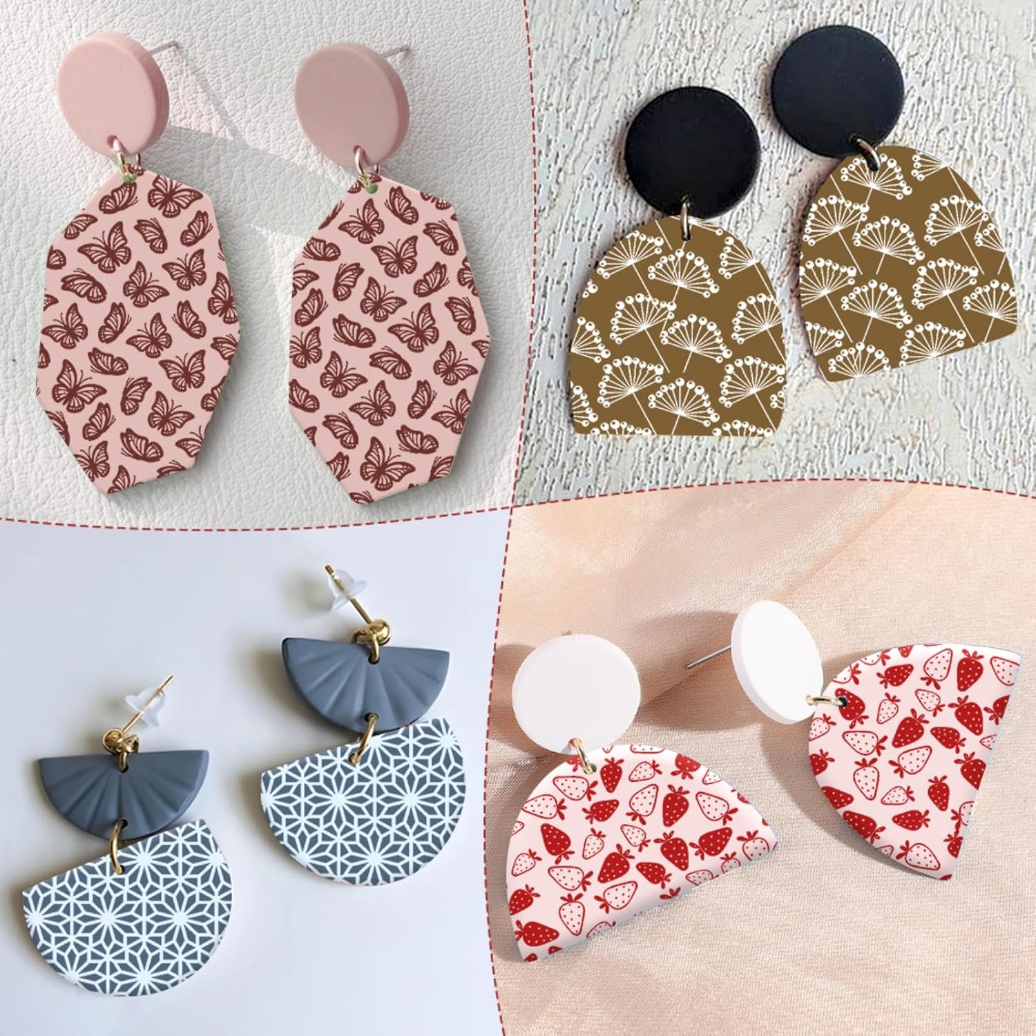Briartw 4 Pattern Clay Silk Screen Stencil Set for Polymer Clay – Butterfly & Berry DIY Craft Templates (4.13x3.35 Inch / 10.5x8.5 cm) –for Polymer Jewelry,Earrings,Sculpting & Decorative Art