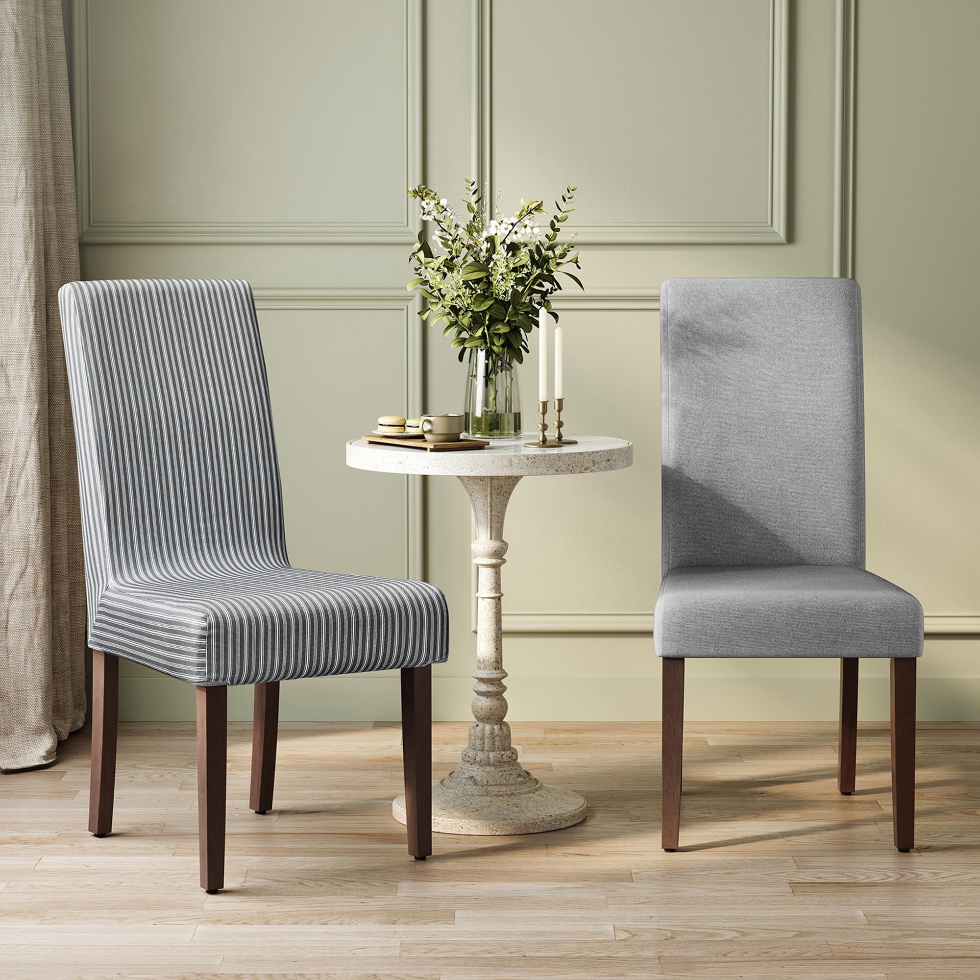 Sillas de comedor, sillas Parsons con funda de tela extraíble, respaldo alto, para comedor y cocina, juego de 2, asiento grueso, 22.8 x 18.9 x 39.4 pulgadas, gris paloma UKDC152G01