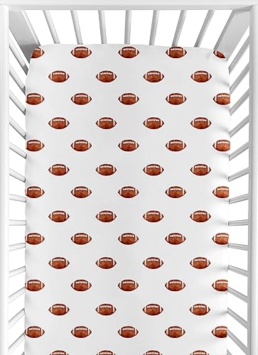 Sweet Jojo Designs Sábana bajera ajustable para cuna de niño de fútbol marrón y blanco para bebé, recién nacido, habitación de bebé, colchón