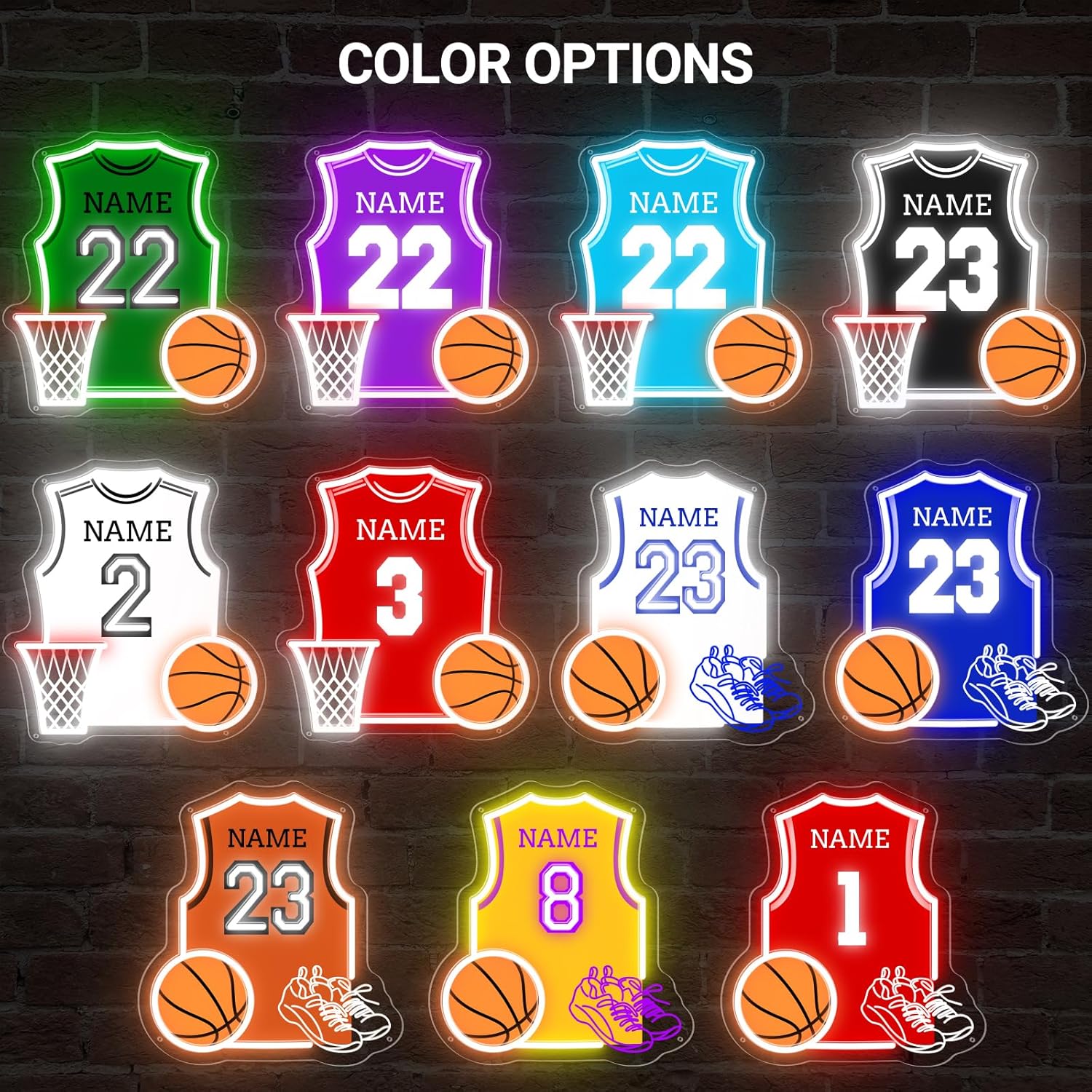Custom Basketball Jersey Neon Sign, Personalized Basketball Team Name Number LED Neon Light for Wall Decor, Customized Light up Sign for Boys Bedroom Game Room Man Cave Club Fans Lovers Gifts