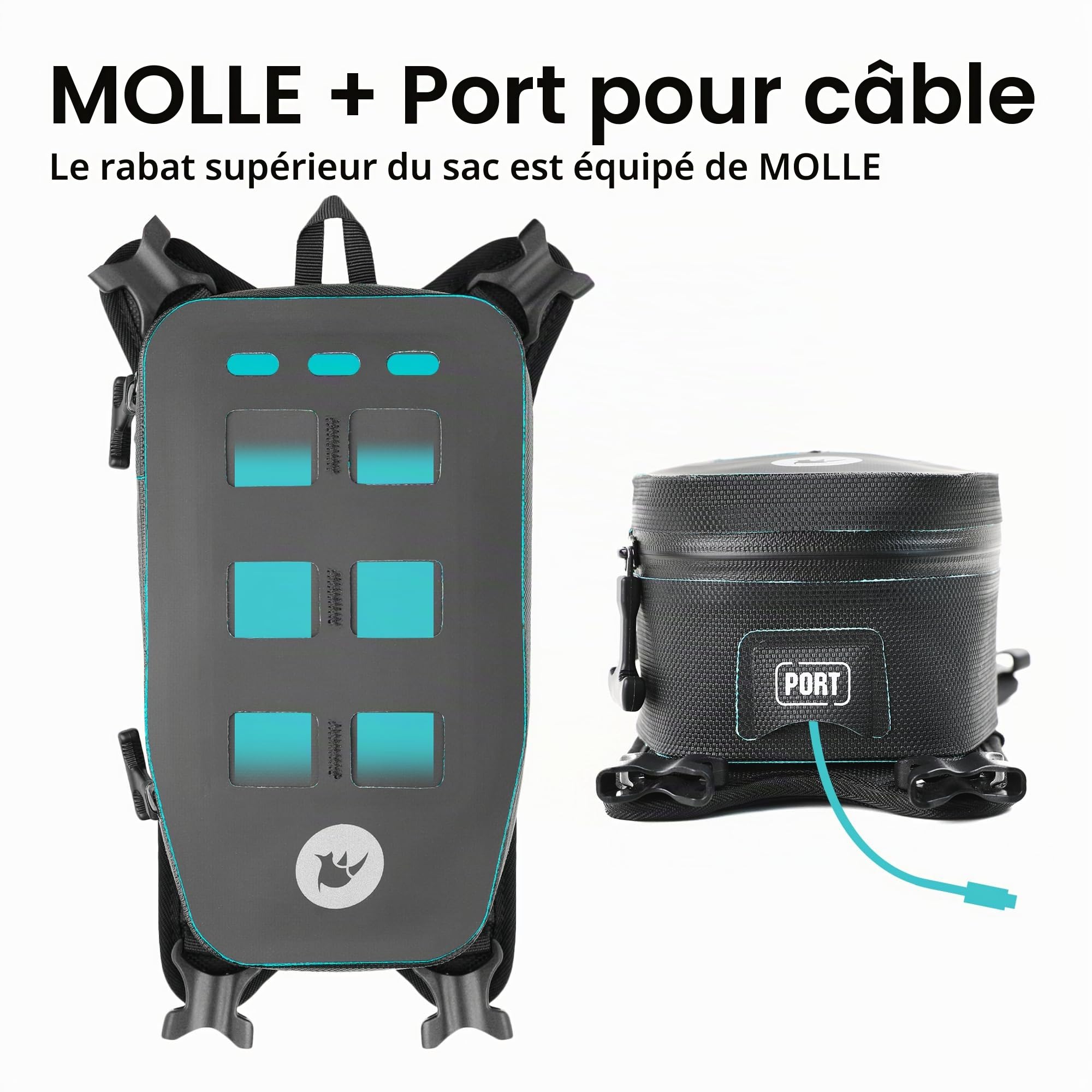 Rhinowalk Sac à Dos de réservoir de Moto, étanche, Rigide, Extensible, 2 l, Sac de Rangement, Sac à Bagages, Sac à Dos