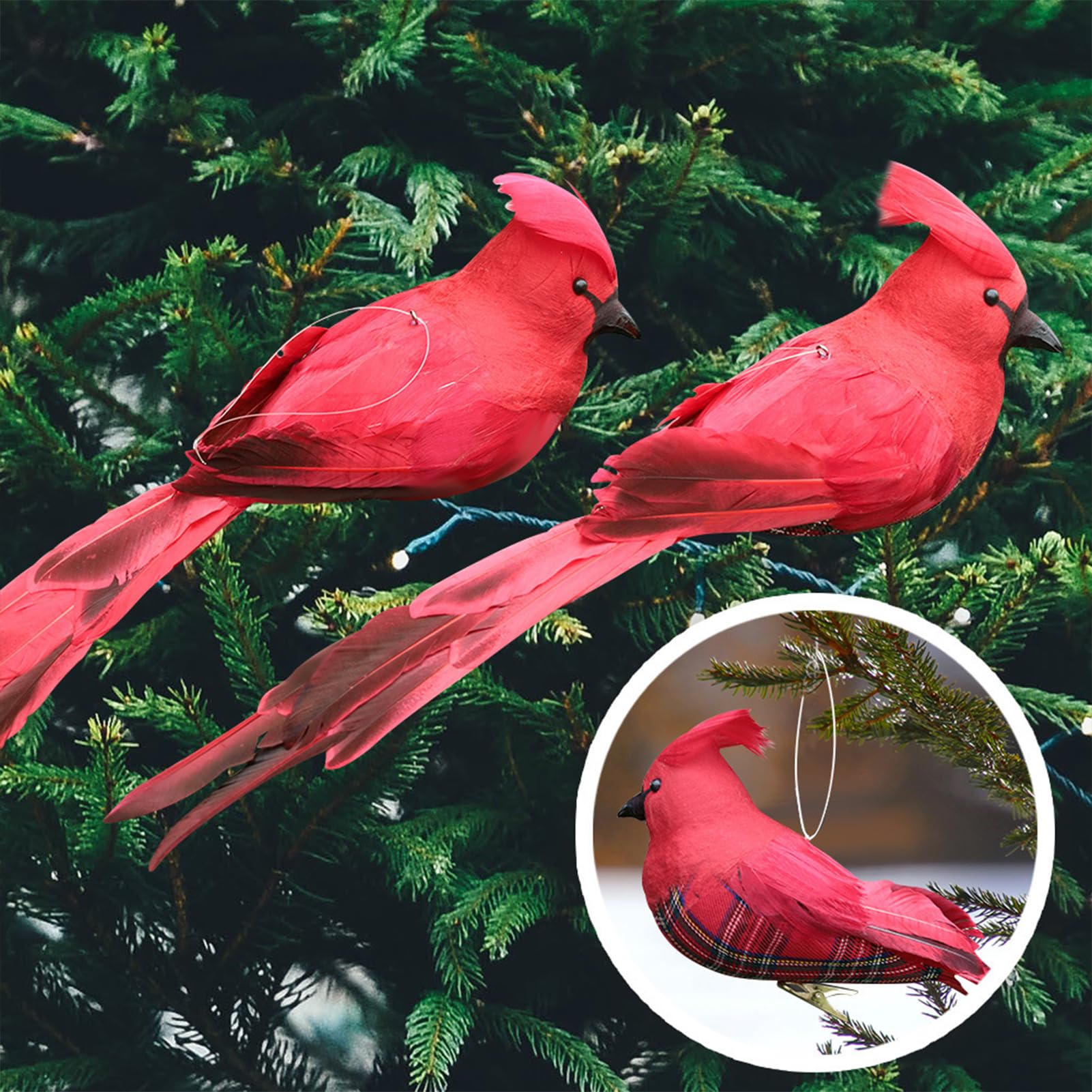 2 PCS Cardinal Bird Christmas Ornament,Artificial Red Cardinal