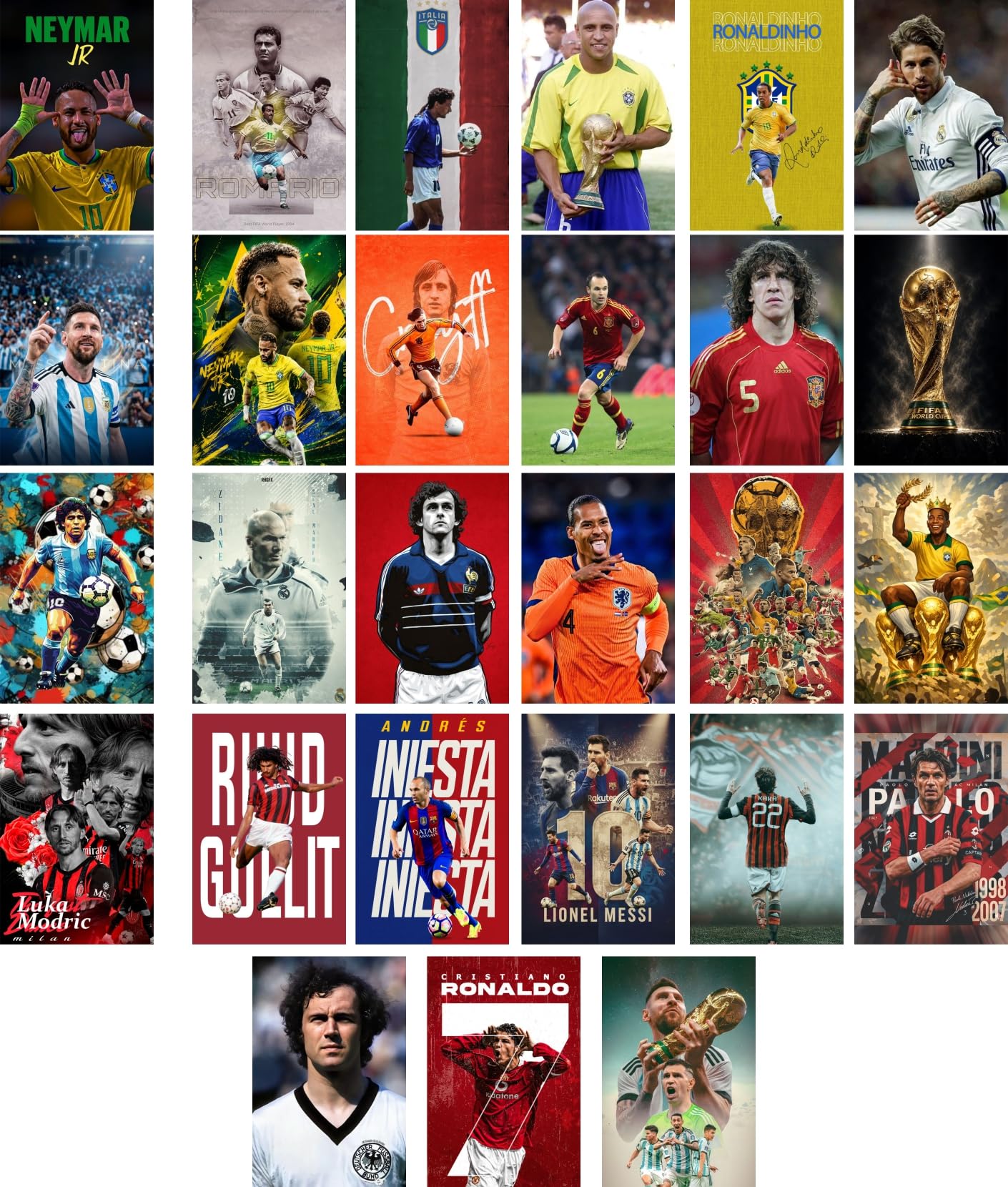 Premier Football Icons Top Player Posters Set of 27 | Size 6 x 4 Inch | 300 GSM Premium Art Paper with Stick Tape Included | FIFA World Cup & Football Legends Wall Art | Home Decor | Bedroom Wall Decoration | Posters for Wall | Room Decor Items | Wall Stickers for Home-image-46