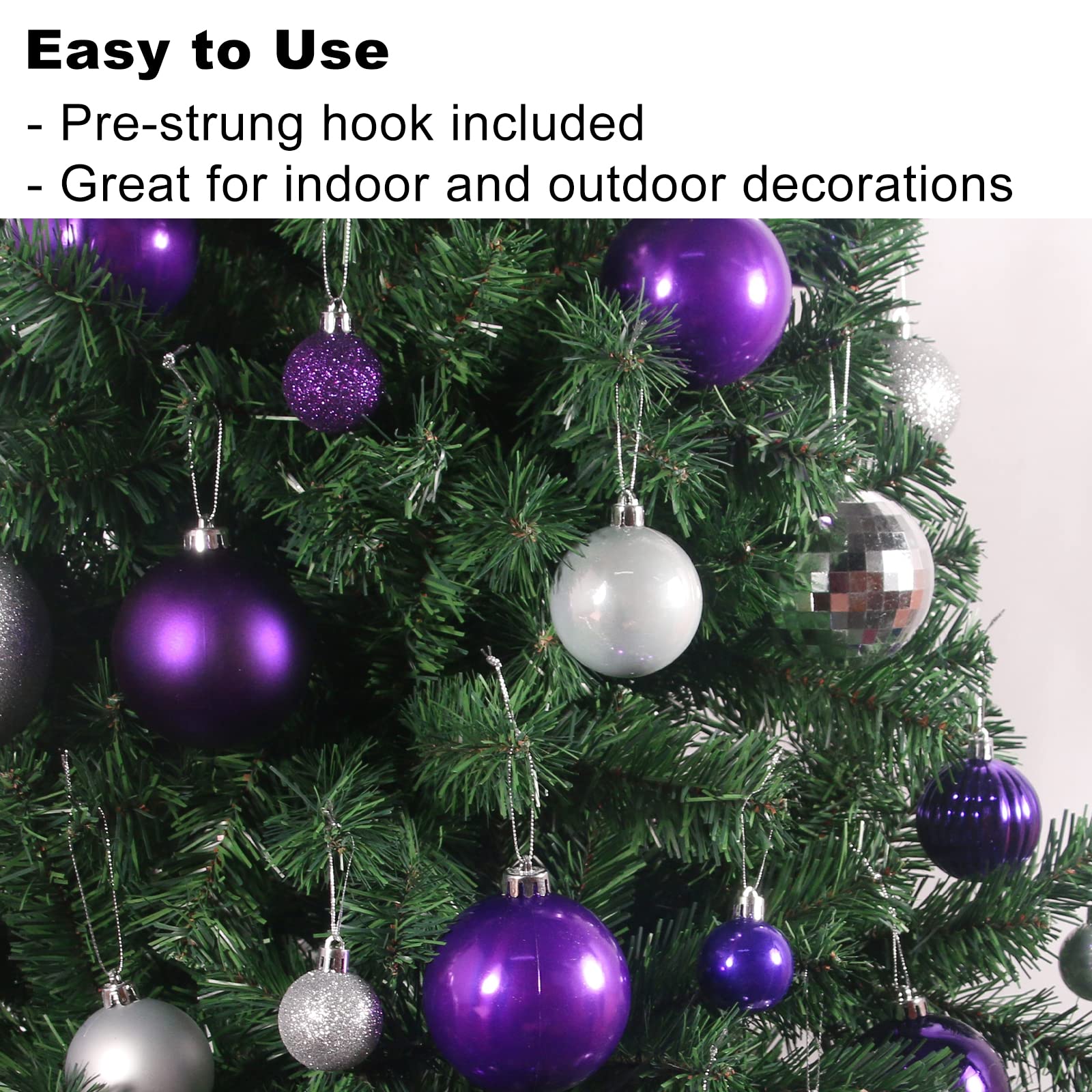 Lot de 36 boules de Noël violettes et argentées de 6,3 cm pour décoration de sapin de Noël incassables à suspendre pour la Saint Patrick, la Saint-Valentin, Pâques