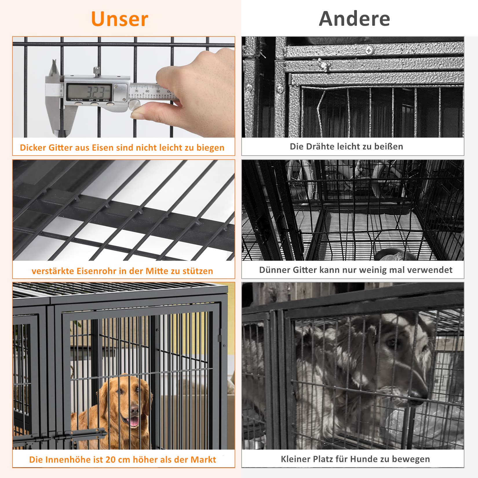 BingoPaw Hundekäfig XXL Schwerlast 2 in 1: Extra große Haustierkäfig mit Abnehmbarer Metalltrennwand, 2 Türen, 2 Toilette Tablett Unzerstörbar Metall doppel Hundebox Indoor Outdoor für 2 Hunde
