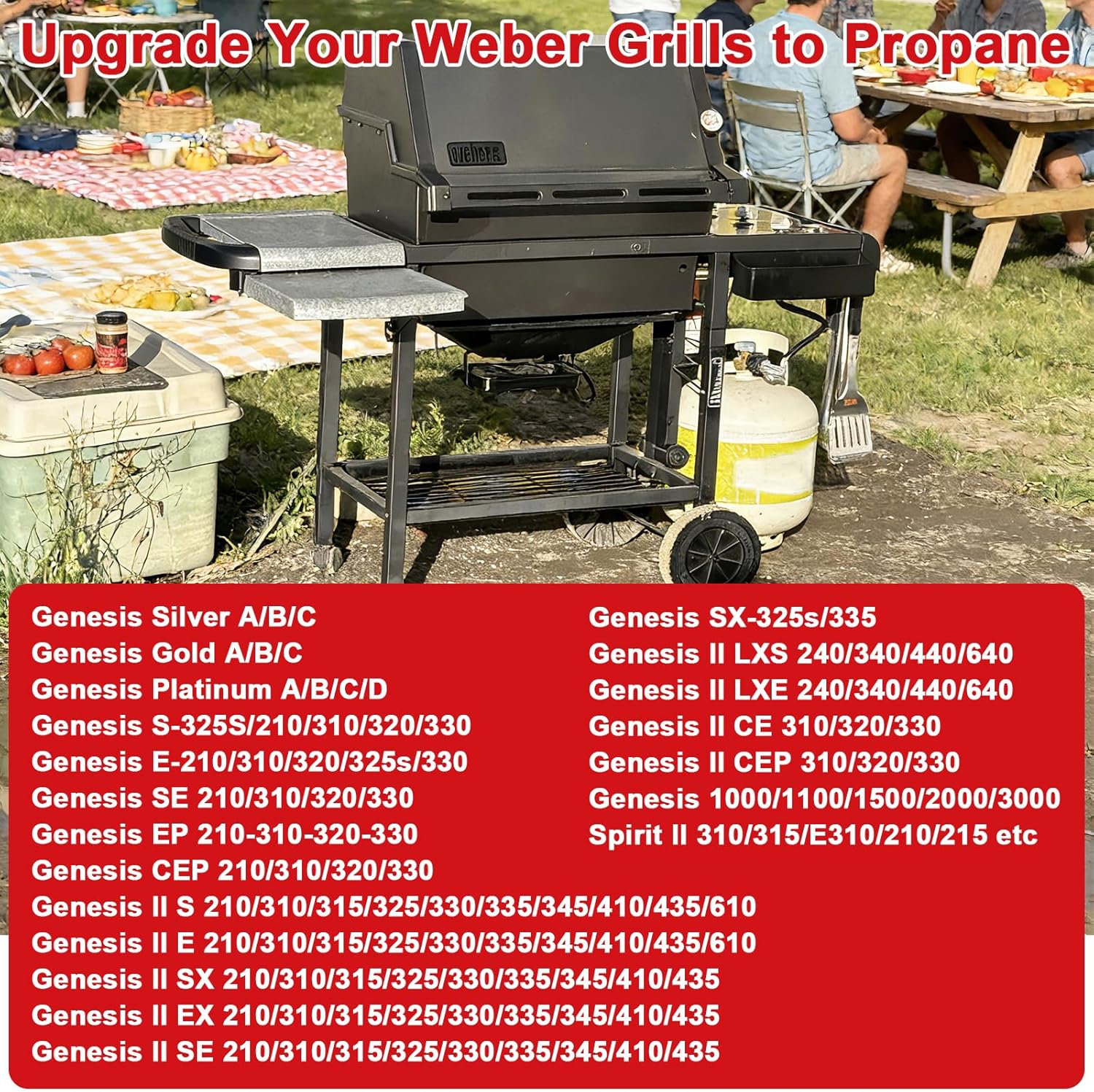 Natural Gas to Propane Conversion Kit for Weber Genesis/Genesis II, 5 Feet Propane Regulator Hose, 14 Precision Orifices (3 Sizes), 3/8" Fittings & Installation Tools - Fits Spirit II 210/215/310/315