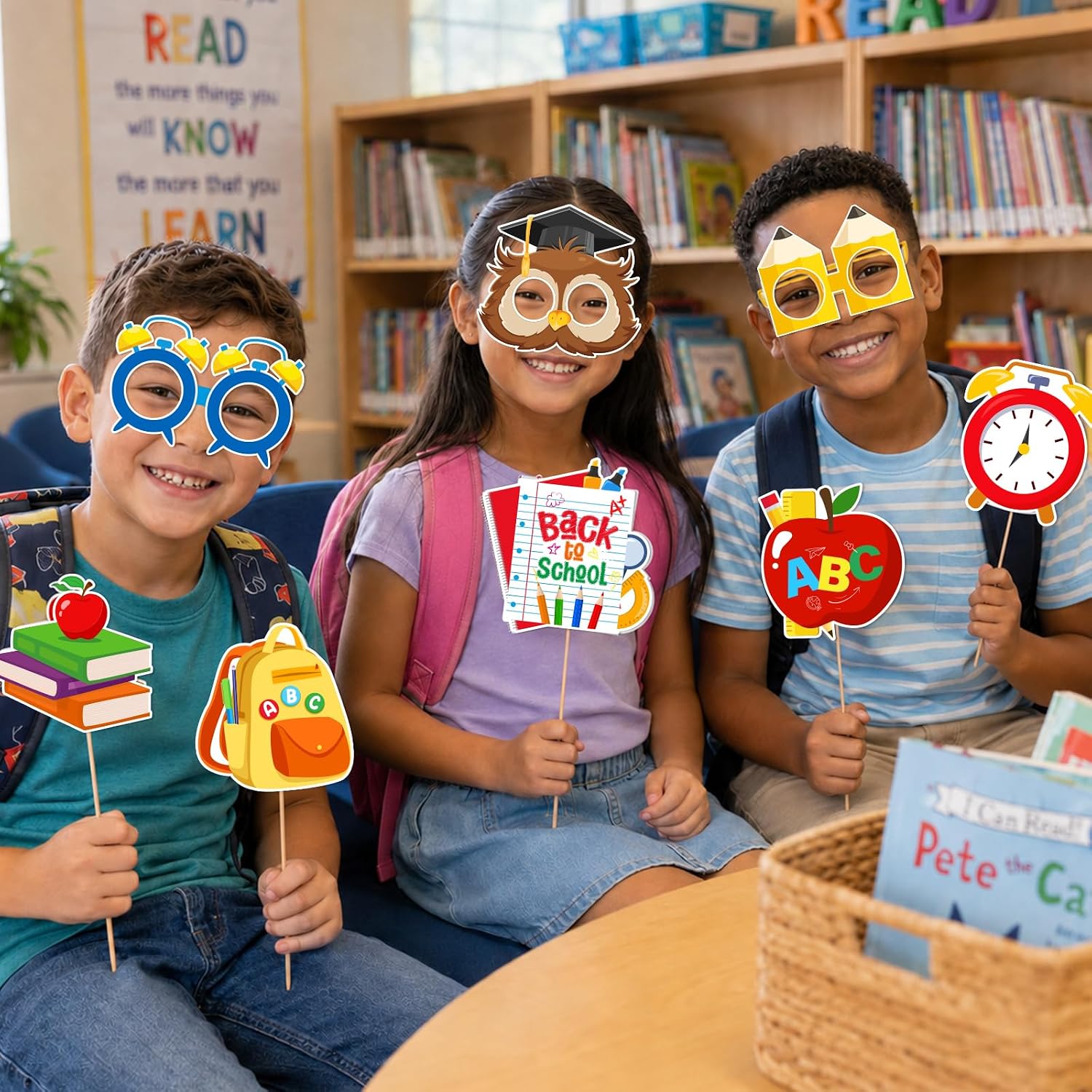 Back to School Photo Props, 17Pcs Back to School Decorations Photo Props with School Bus Frame and First Day of School Photo Booth, School Bus Back to School Props for First Day of School Decorations