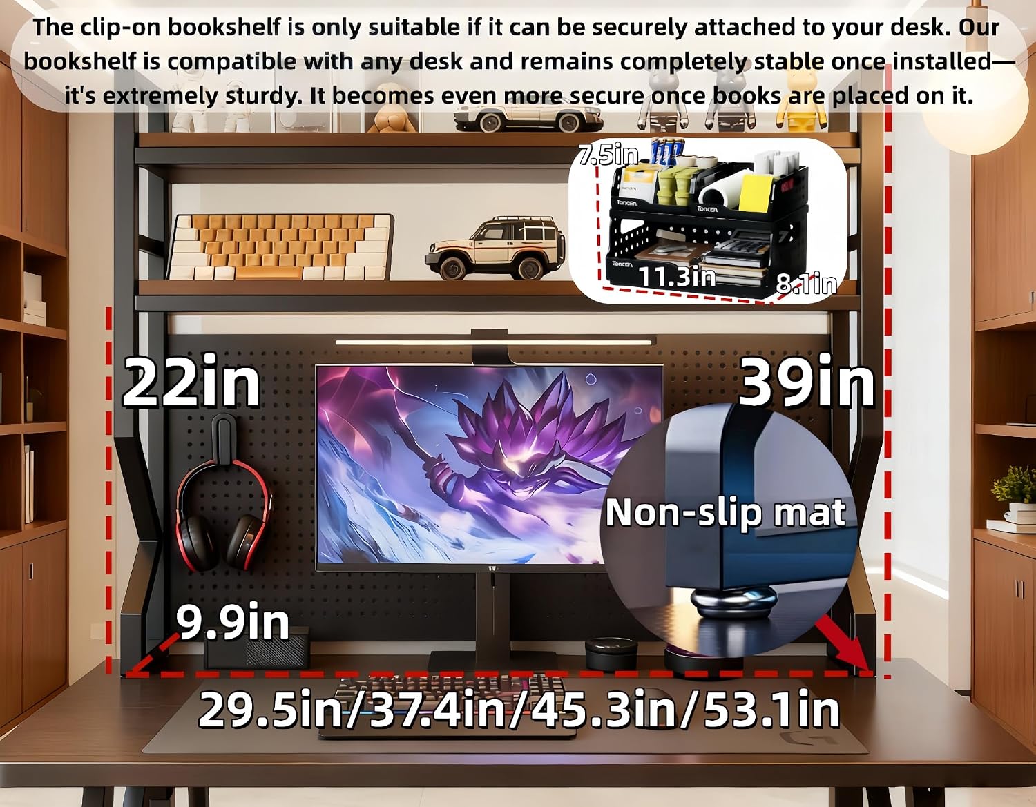 desktop hutch bookshelf,many gifts,metal desktop bookcase with pegboard, desk shelf brown, countertop storage organizer rack for dorm or office,desktop shelves (natural+black, 53.1" lx9.9 wx39 h) natural+black 53.1" lx9.9" wx39" h