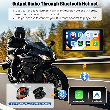 CAMECHO Motorcycle Carplay Screen with Wireless Android Auto, 5 Inch Waterproof Touchscreen Car Stereo with Bluetooth, Tire Pressure Detection, Navigation, Siri/Google Voice Control for Moto Motorbike