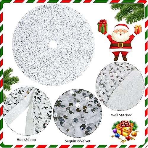 Miniatura 10 de Falda de árbol de Navidad, color azul bebé, 36 pulgadas, falda de árbol de lentejuelas con purpurina, falda de árbol de terciopelo azul claro, falda