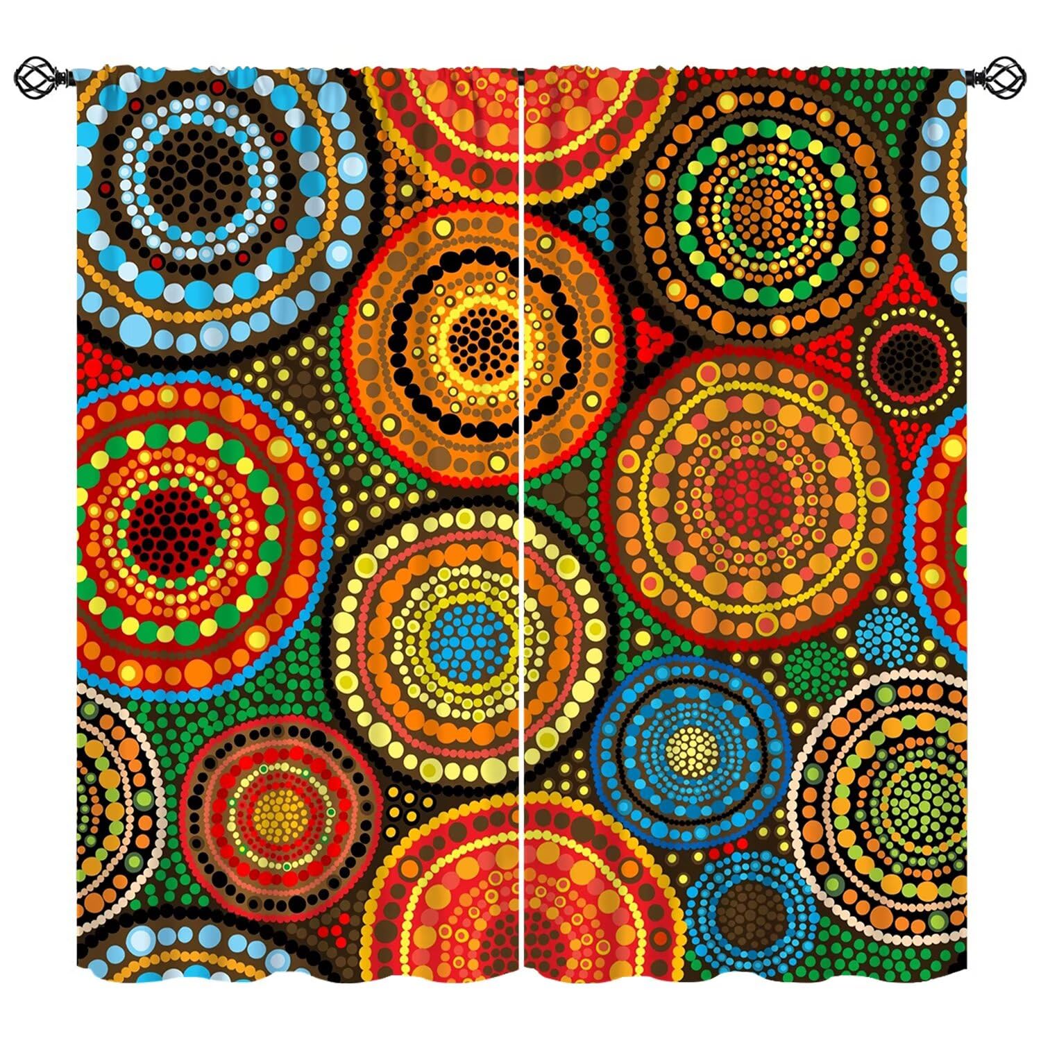 African Abstract Curtains, Colorful African Mud Cloth Patterned Window Treatments Vintage Bohemian Geometric Ethnic Traditional Curtains for Bedroom Living Room W84xL84in