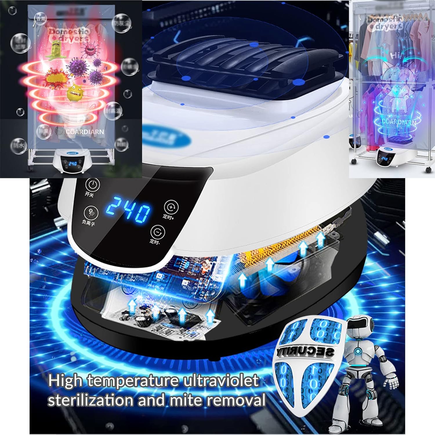 Heated Clothes Drying Rack Electric Clothes Dryer with Cover,2-Tier Stainless Steel Foldable Heated Clothes Dryer, Drying Rack with 180 Minutes Timer (Grey 150cm)