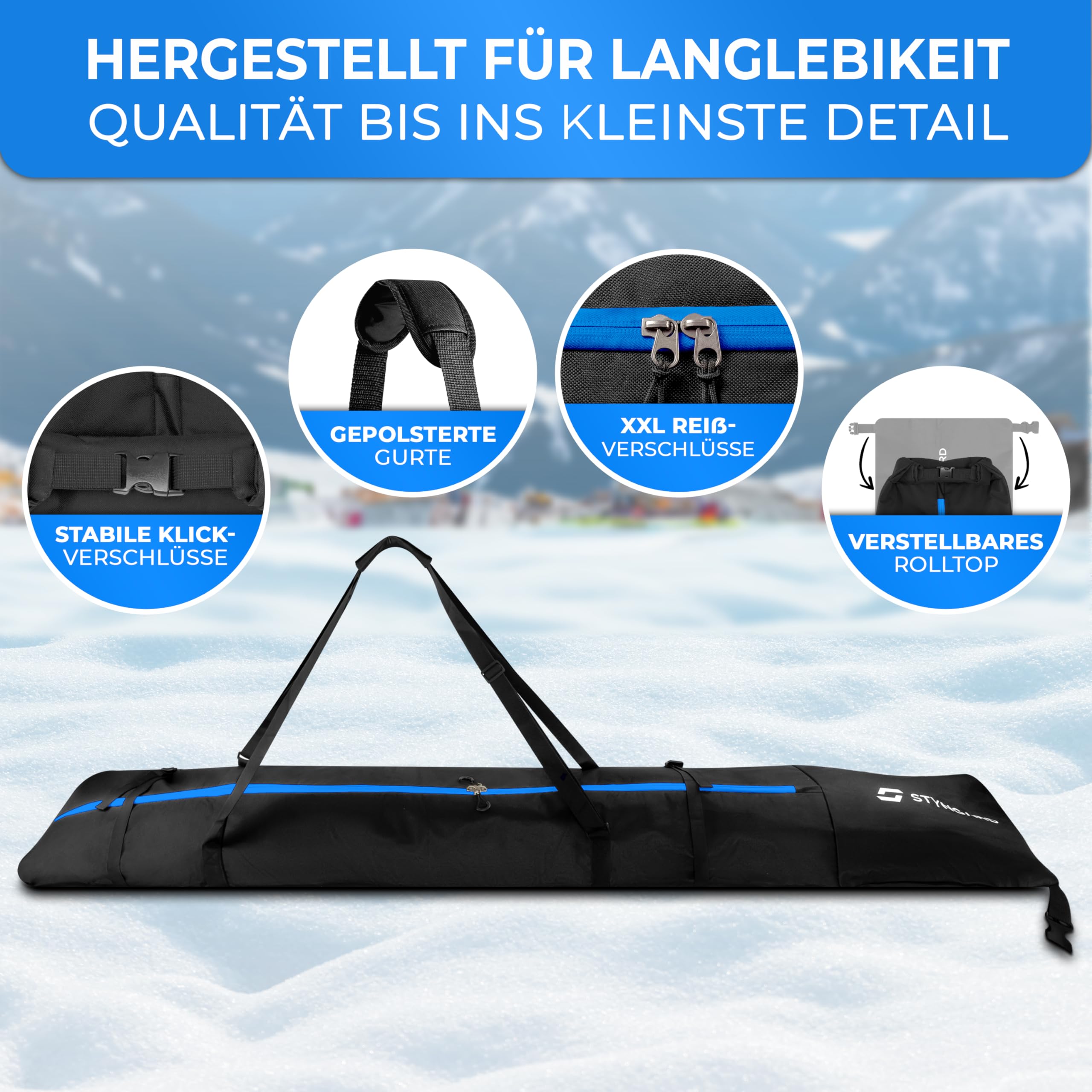 STYNGARD Snowboardtasche mit Rolltop [140 cm bis 190 cm] - Boardbag Snowboard mit wasserdichter Polsterung im Bindungsbereich - Snowboardtasche Modell Whistler