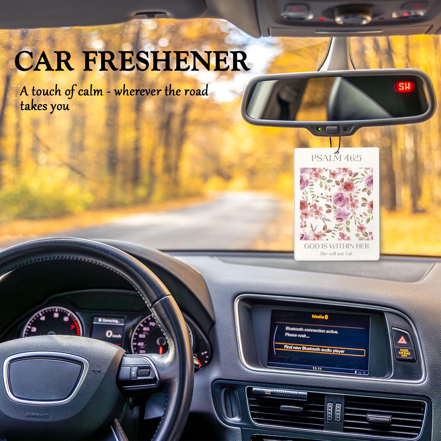 Pink Flower Christian Car Air Freshener 3Pcs,Floral Bible Verse Cars Scents Air Freshener for Women Girls Gifts, Flower Religious Car Accessories Interior Mirror Decor Hanging