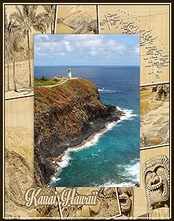 Saddle Mountain Souvenir Kauai Hawaii Montage Laser Engraved Wood Picture Frame Portrait (8 x 10)