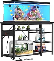 GRLEAF 55-75 Gallon Aquarium Stand: 1000LB Capacity, Built-In Outlets, 3-Tier Storage Shelves, Heavy-Duty Steel & Wood for Fish Reptile Tanks