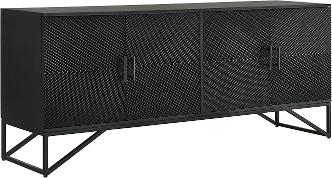 Coaster Home Furnishings - Riddell - Wood and Iron - 4-Door Storage Accent Cabinet with Diagonal Self-Stripe Design and Two Adjustable Shelves - Living Room - Matte Black - 959631