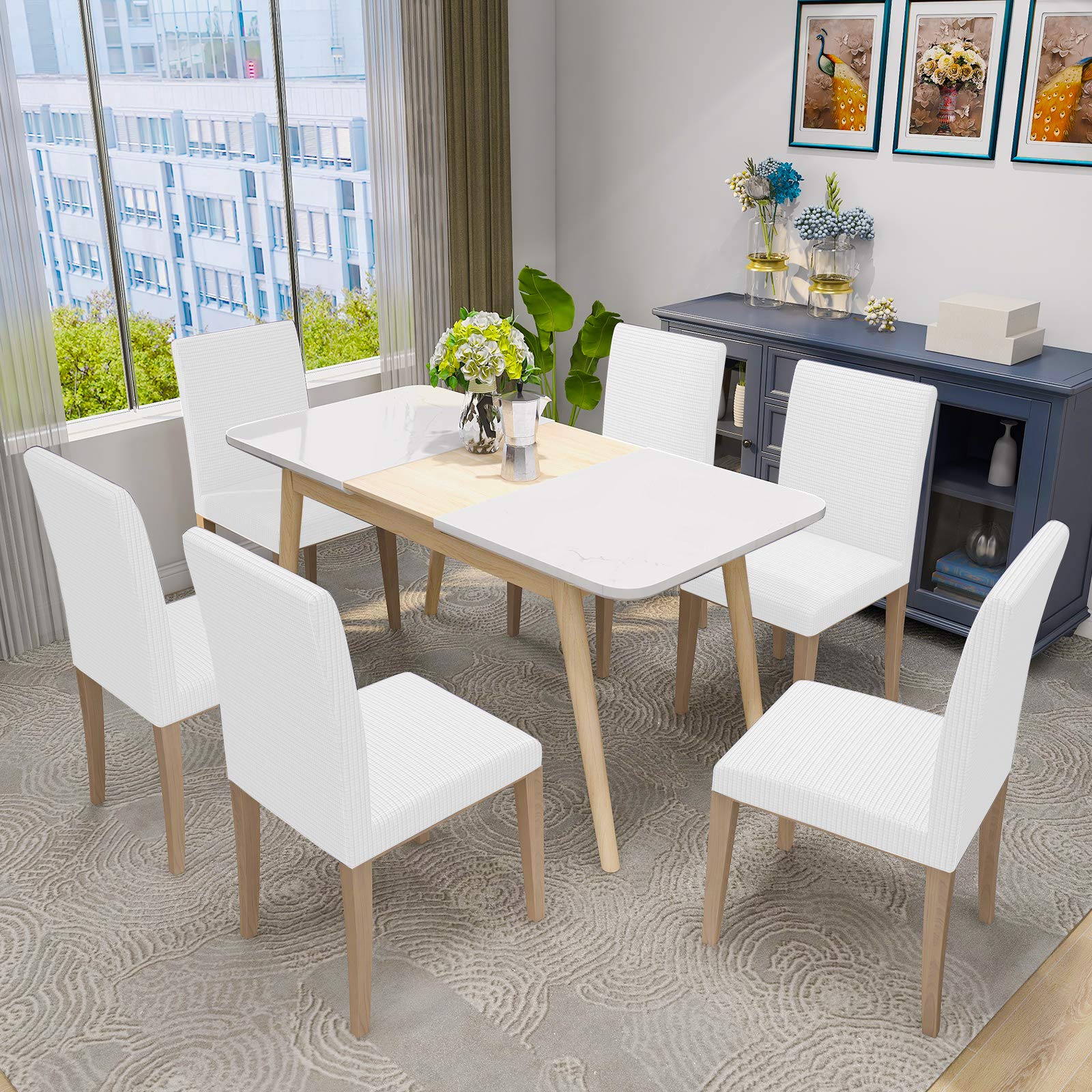 MAXIJIN Super Stretch Dining Room Chair Cover Jacquard Spandex Dining Parsons Chair Slipcover Removable Chair Protector Covers for Dining Room,Hotel,Kitchen,Ceremony (White - Image 2