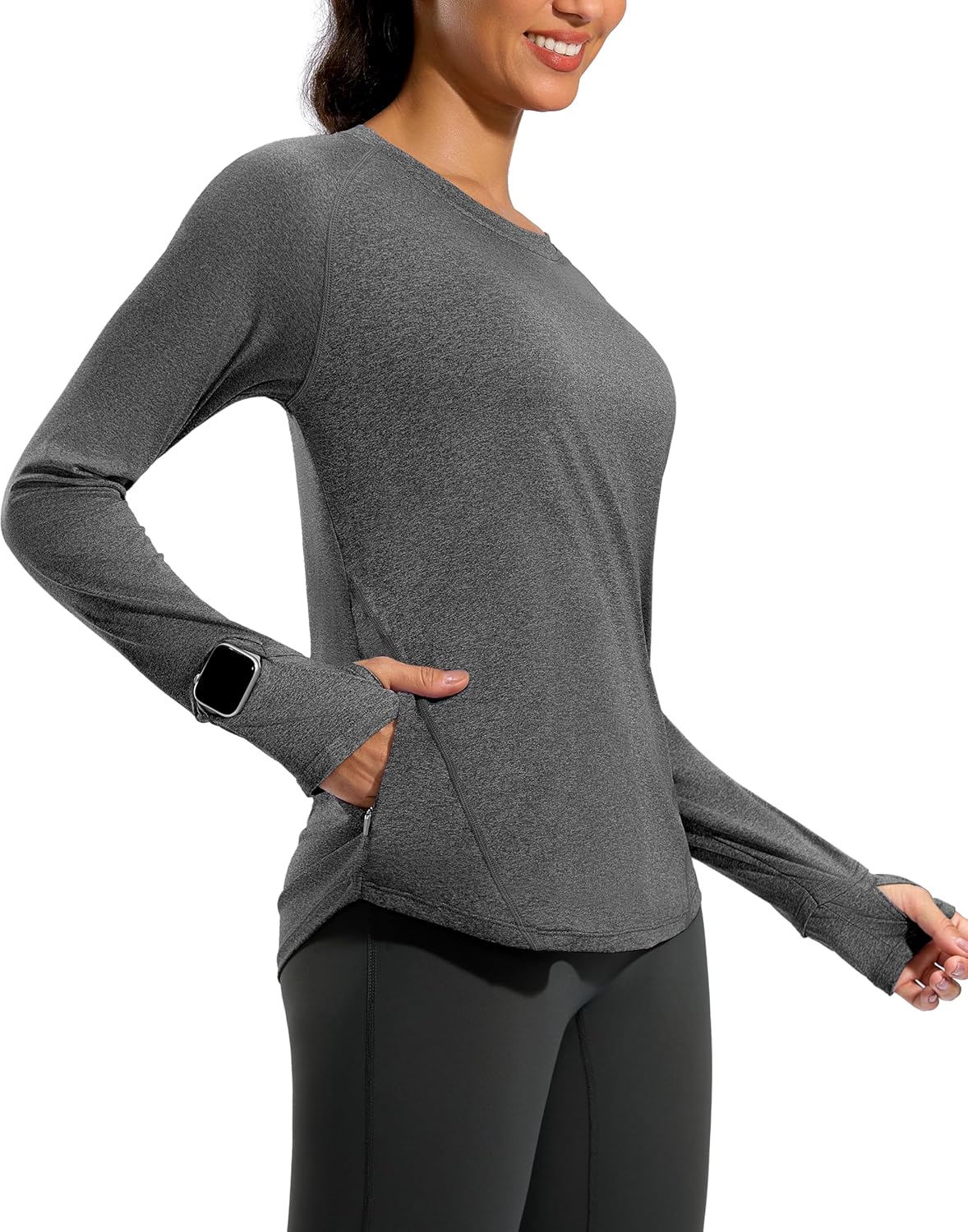 G Gradual Long Sleeve Workout Tops for Women Quick Dry Lightweight Running Athletic Shirts with Zip Pocket Moisture Wicking