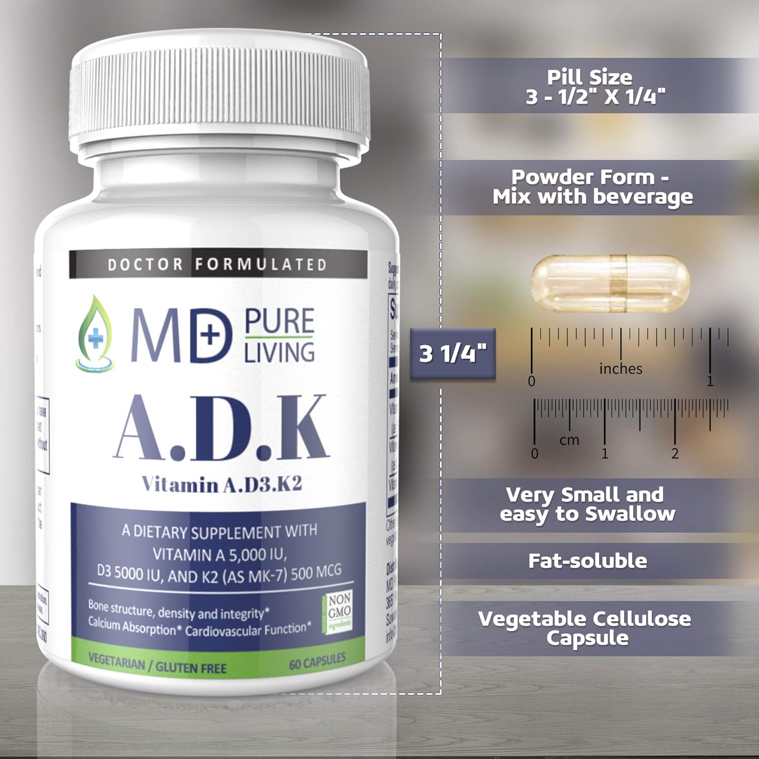 Buy Adk Vitamin Dr Formulated High Potency Vitamin Adk A 5000iu D3 5 0000 Iu K2 Mk7 500mcg For Heart Bone And Vision Suppport Purest And Most Potent Ingredients 60 Veg Caps